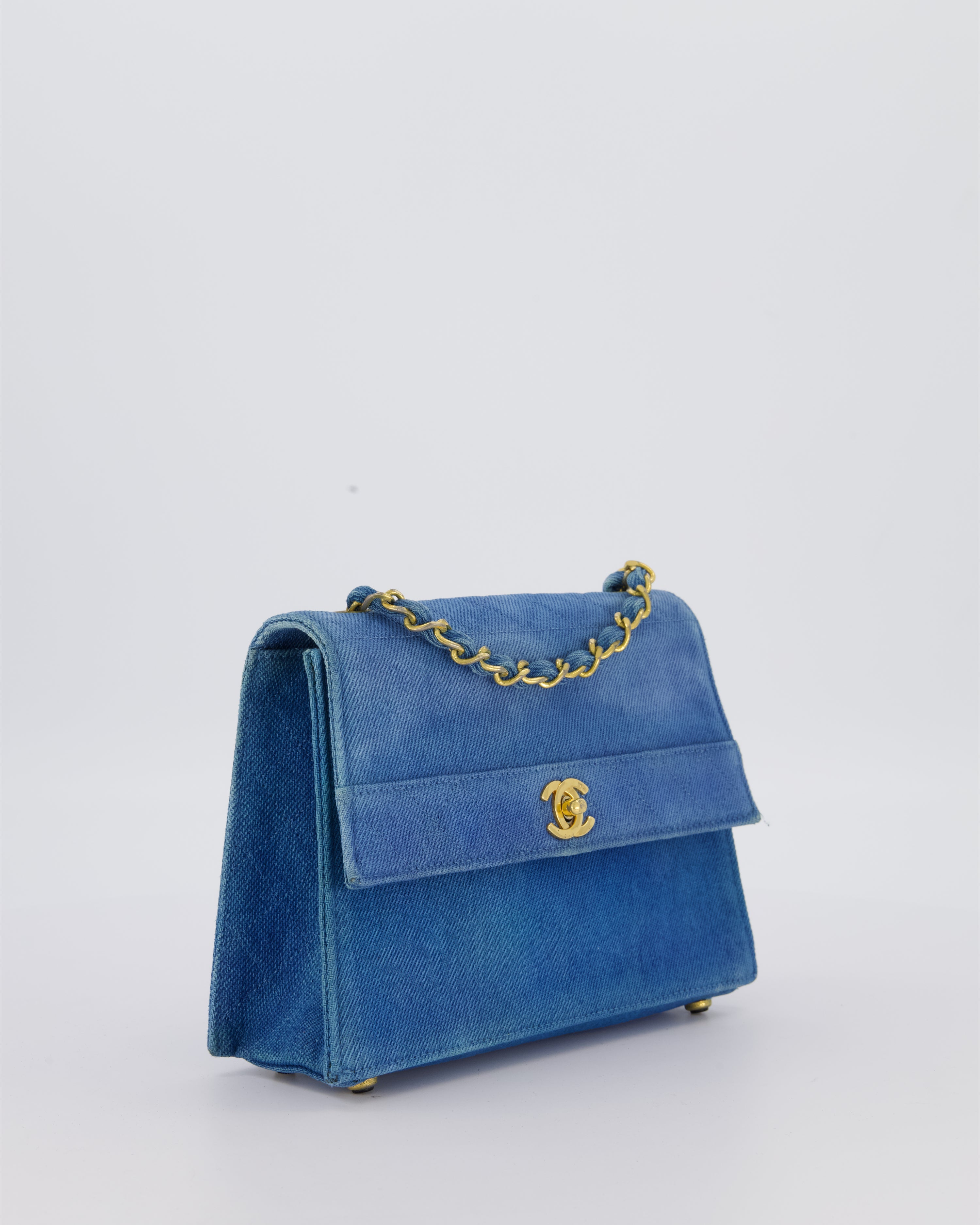 *SUPER RARE* Chanel Vintage Denim Straight Flap Bag with 24K Gold Hardware