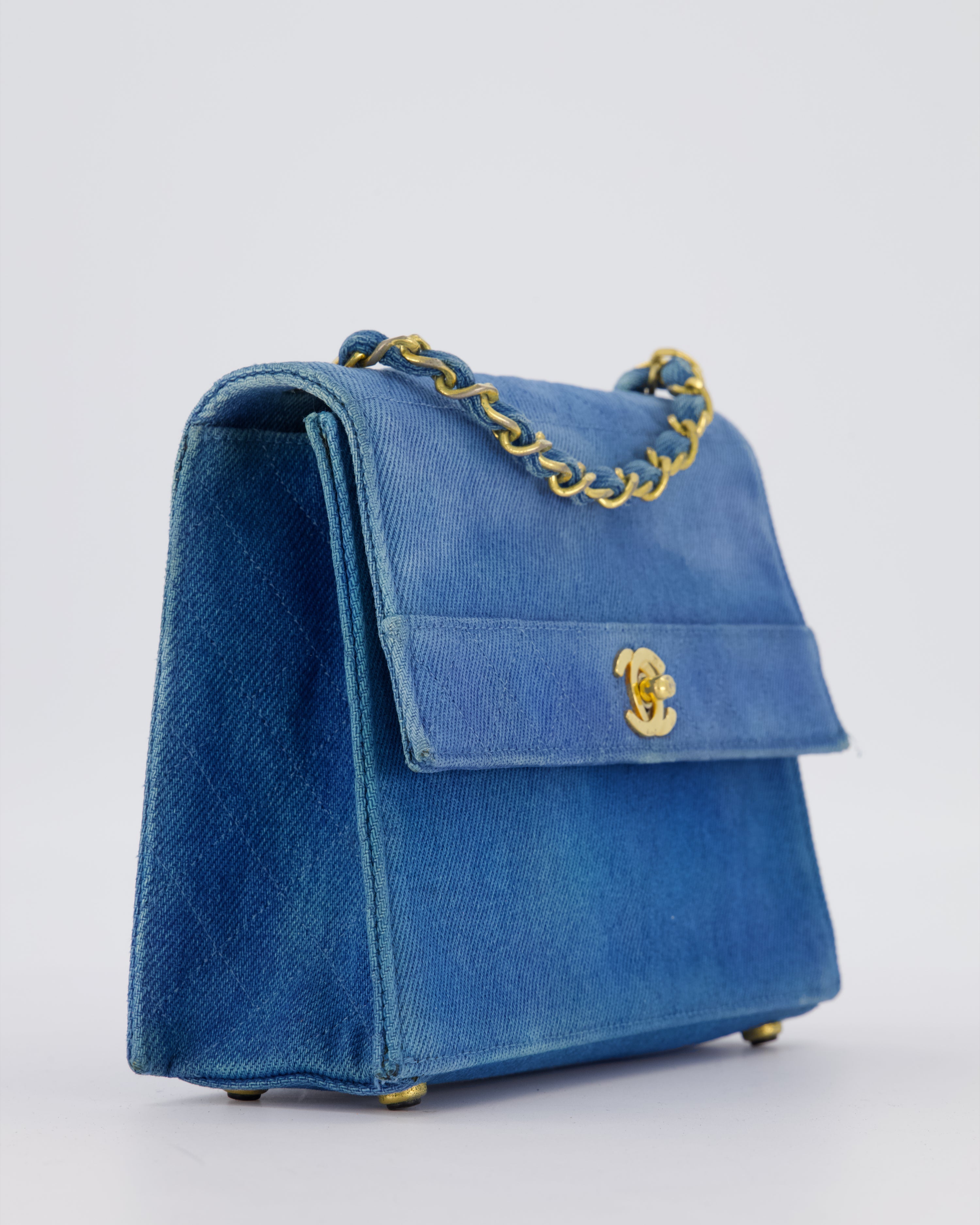 *SUPER RARE* Chanel Vintage Denim Straight Flap Bag with 24K Gold Hardware
