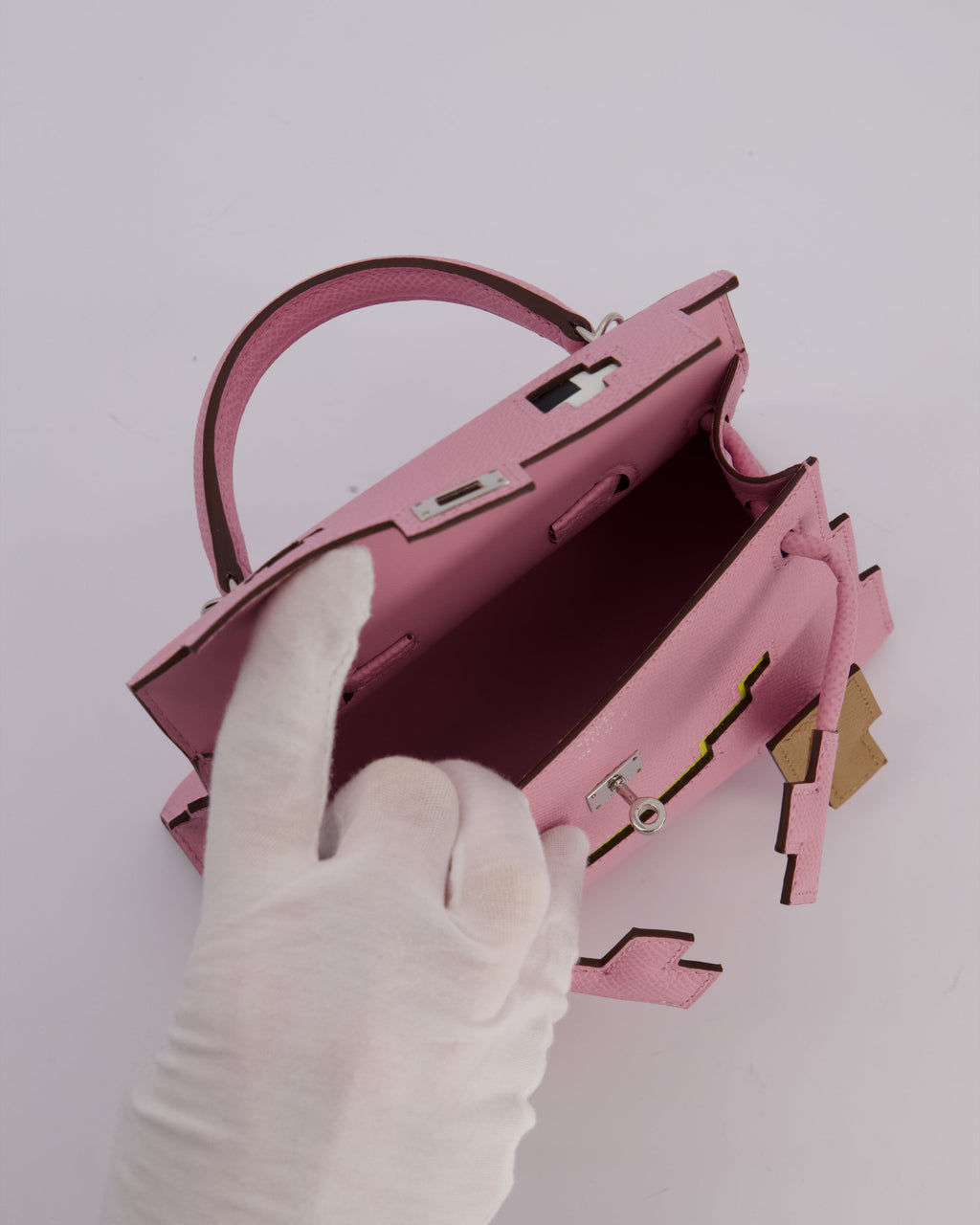 *EXTRA RARE* Hermès Mini Kelly Doll Picto 20 Bag in Mauve Sylvestre, Chai & Lime Epsom Leather with Palladium Hardware