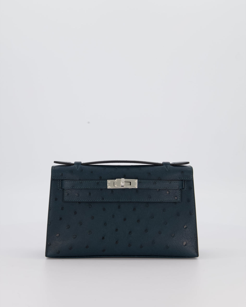 *SUPER RARE* Hermès Mini Kelly Pochette Bag in Vert Cypres Ostrich Leather with Palladium Hardware