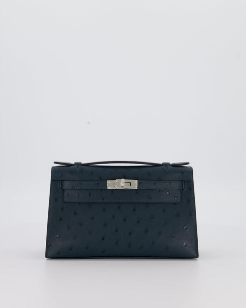 *SUPER RARE* Hermès Mini Kelly Pochette Bag in Vert Cypres Ostrich Leather with Palladium Hardware