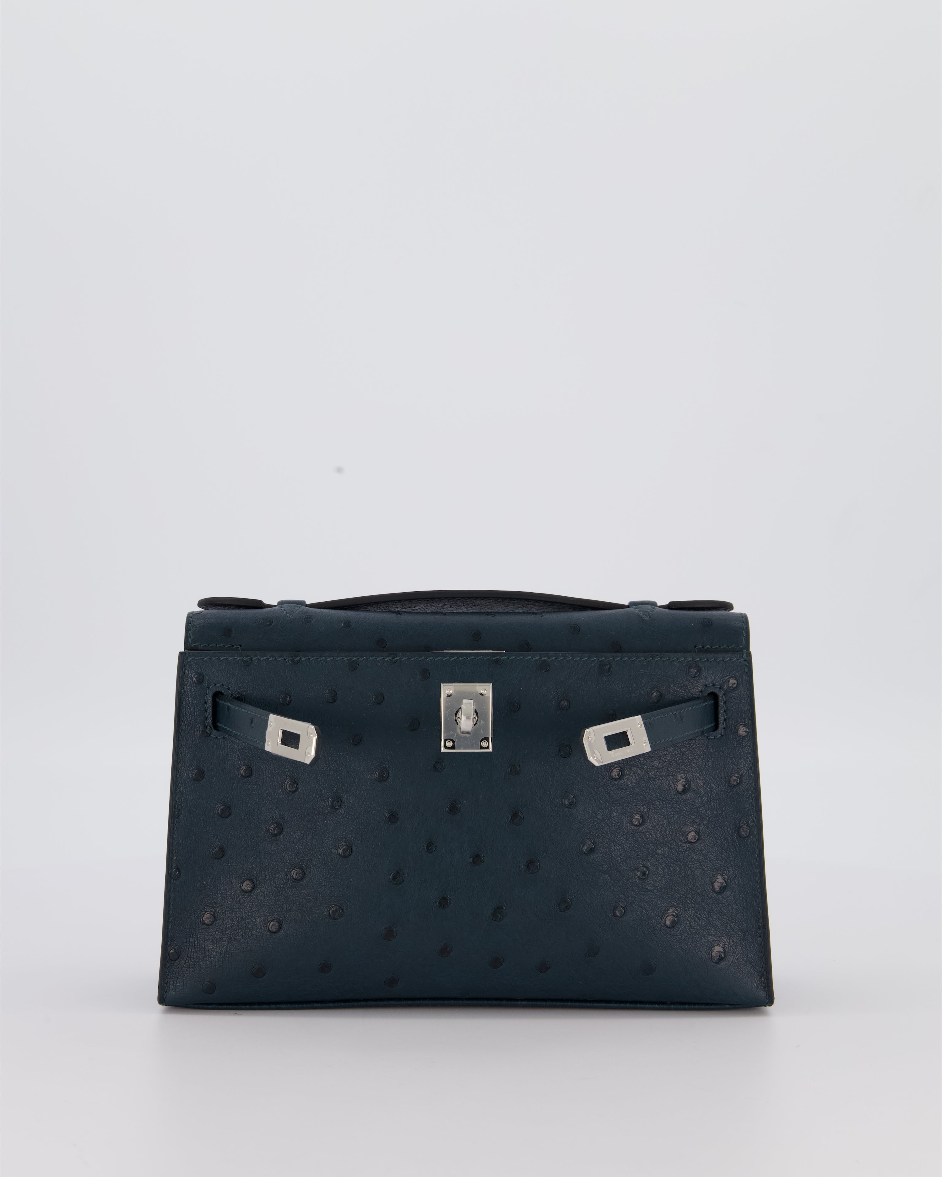 *SUPER RARE* Hermès Mini Kelly Pochette Bag in Vert Cypres Ostrich Leather with Palladium Hardware