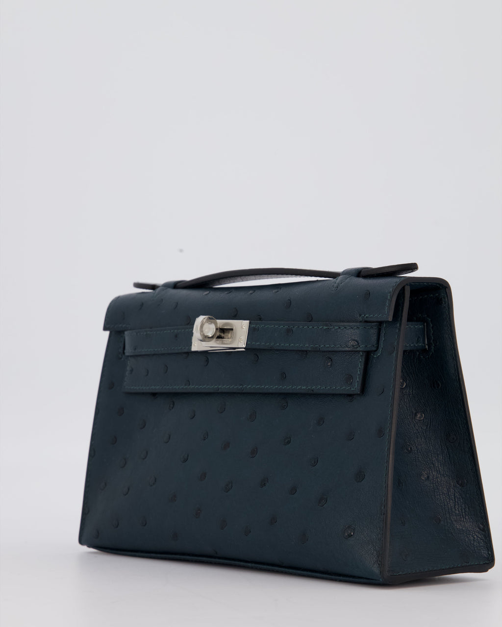 *SUPER RARE* Hermès Mini Kelly Pochette Bag in Vert Cypres Ostrich Leather with Palladium Hardware