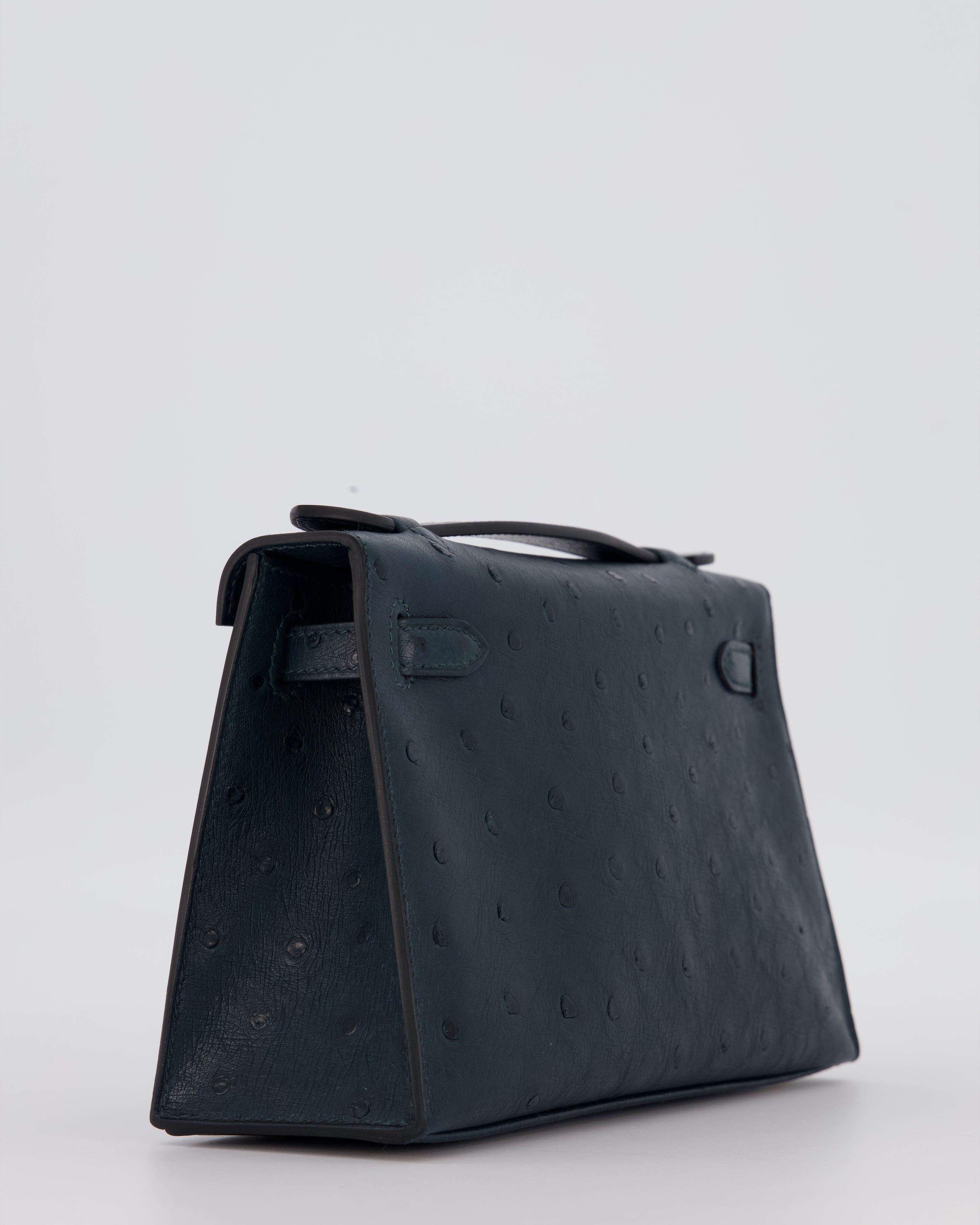 *SUPER RARE* Hermès Mini Kelly Pochette Bag in Vert Cypres Ostrich Leather with Palladium Hardware