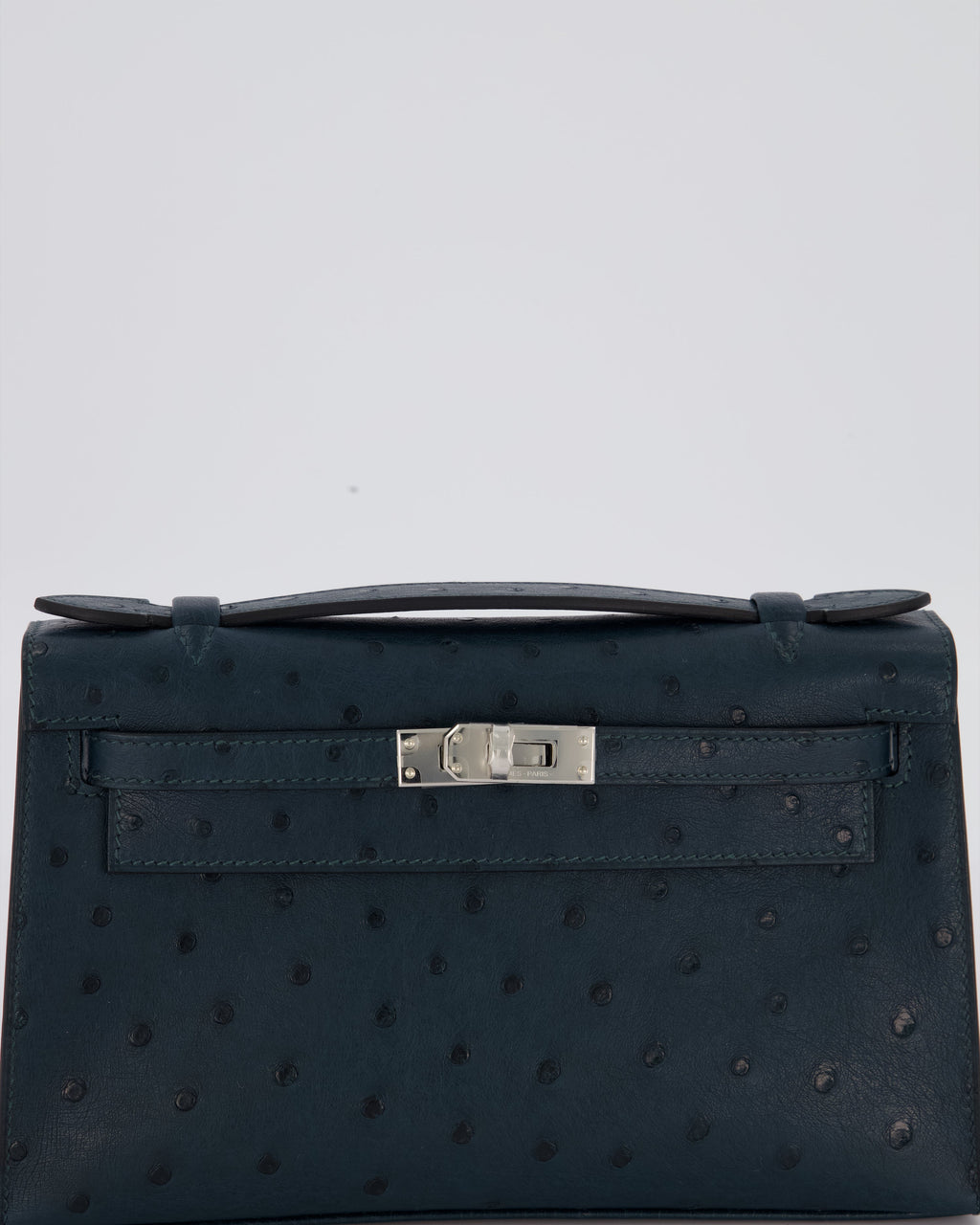 *SUPER RARE* Hermès Mini Kelly Pochette Bag in Vert Cypres Ostrich Leather with Palladium Hardware