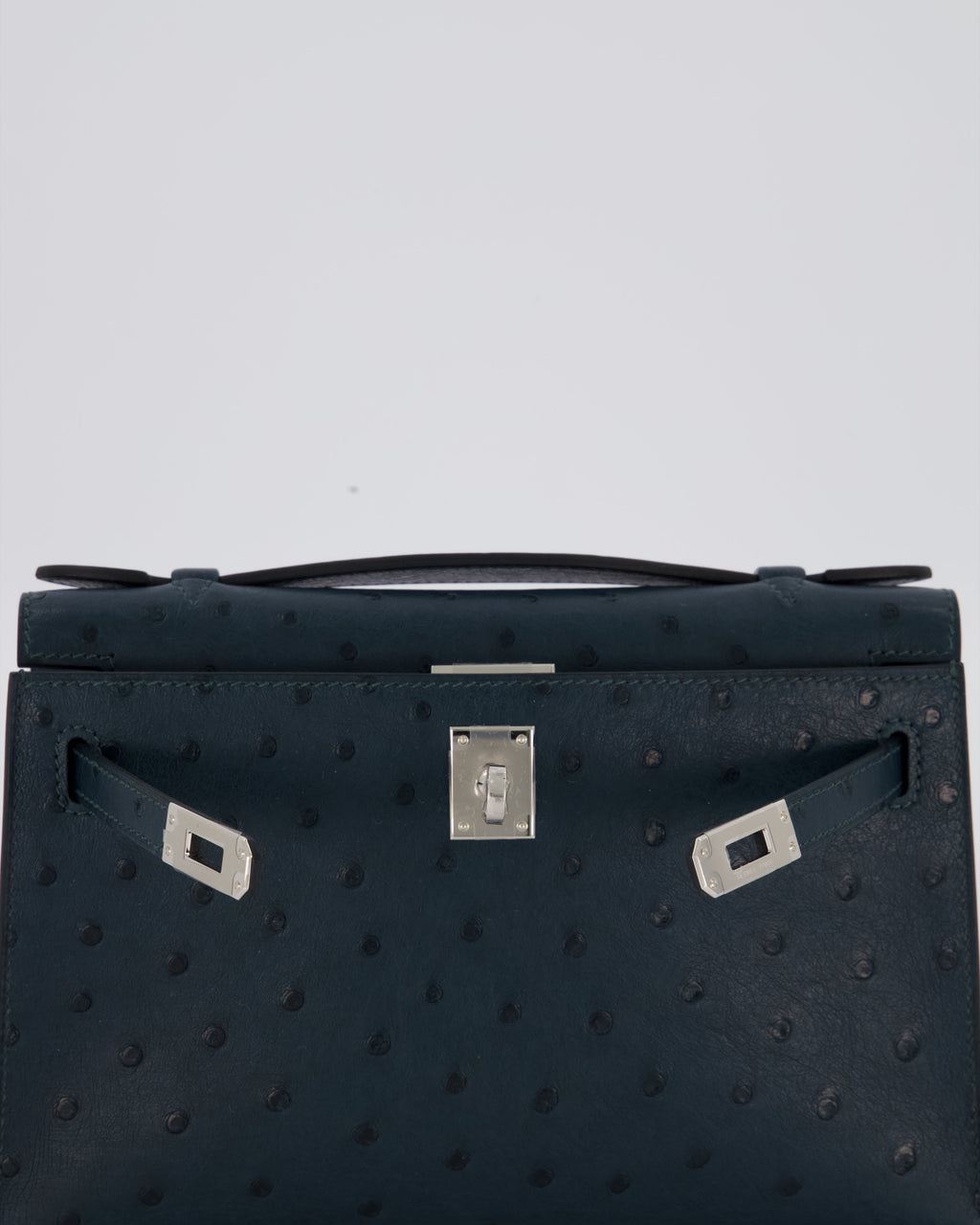 *SUPER RARE* Hermès Mini Kelly Pochette Bag in Vert Cypres Ostrich Leather with Palladium Hardware