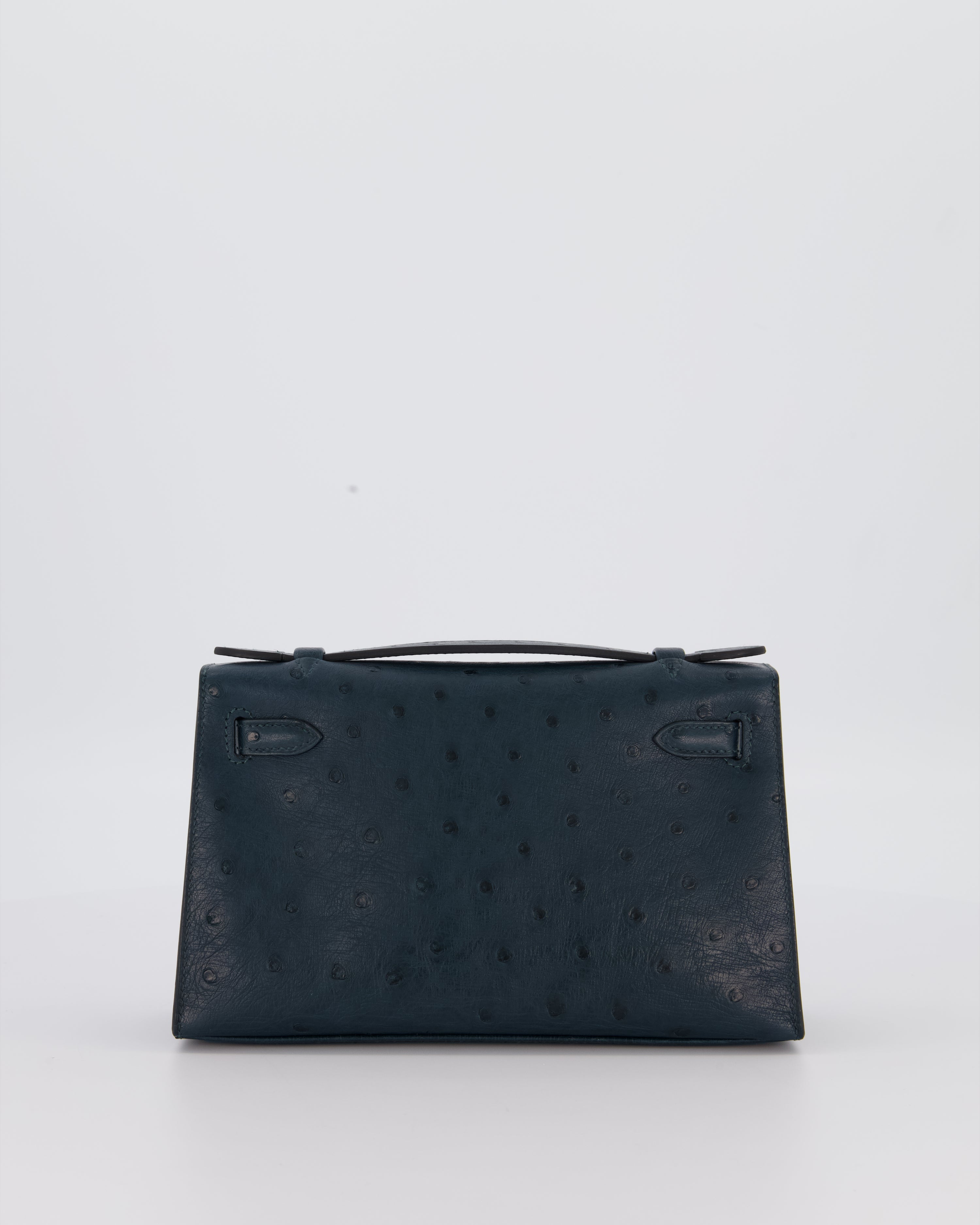 *SUPER RARE* Hermès Mini Kelly Pochette Bag in Vert Cypres Ostrich Leather with Palladium Hardware