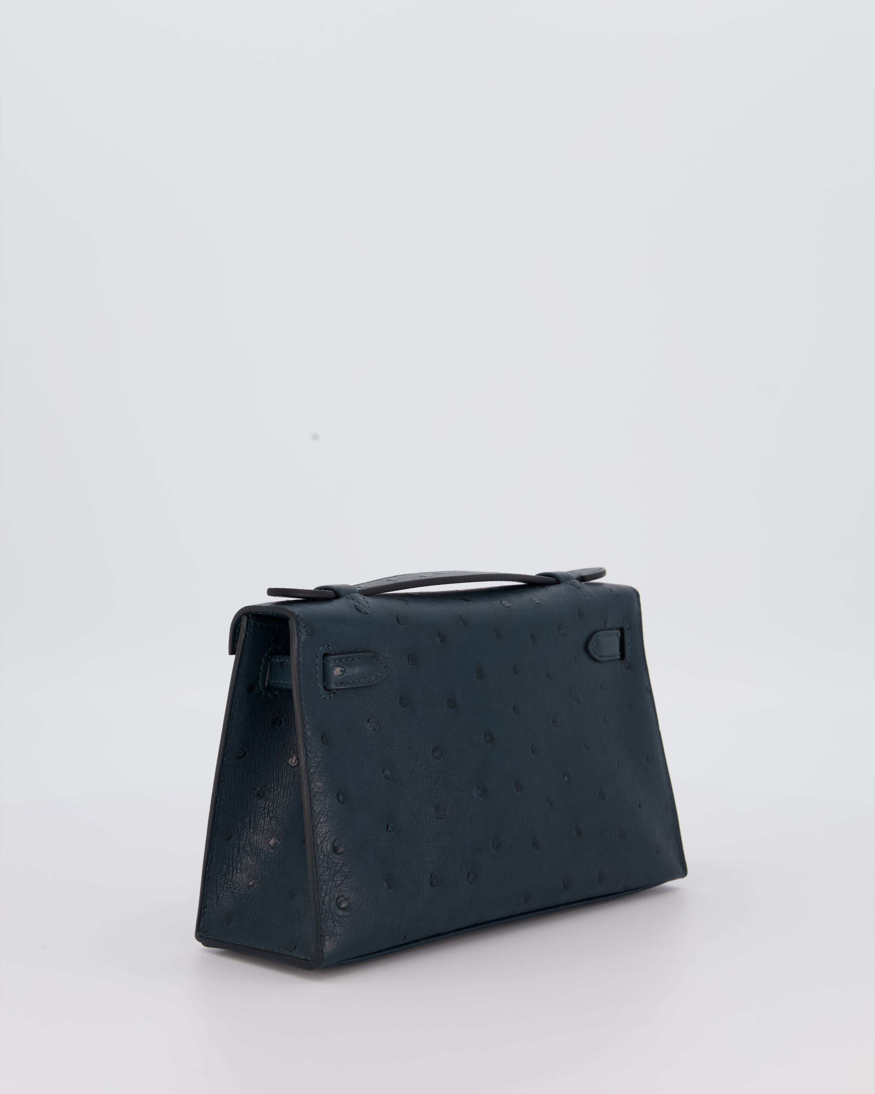 *SUPER RARE* Hermès Mini Kelly Pochette Bag in Vert Cypres Ostrich Leather with Palladium Hardware