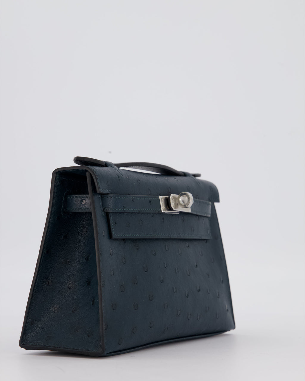 *SUPER RARE* Hermès Mini Kelly Pochette Bag in Vert Cypres Ostrich Leather with Palladium Hardware