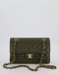 Chanel Olive Green Small Classic Double Flap Bag in Lambskin Leather with Champagne Gold Hardware