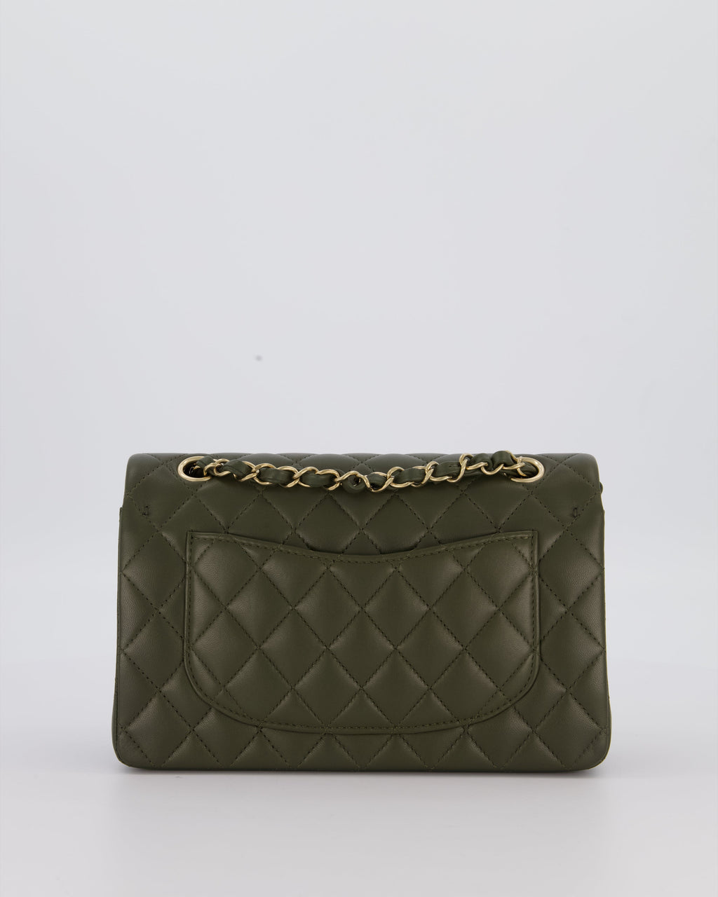 Chanel Olive Green Small Classic Double Flap Bag in Lambskin Leather with Champagne Gold Hardware