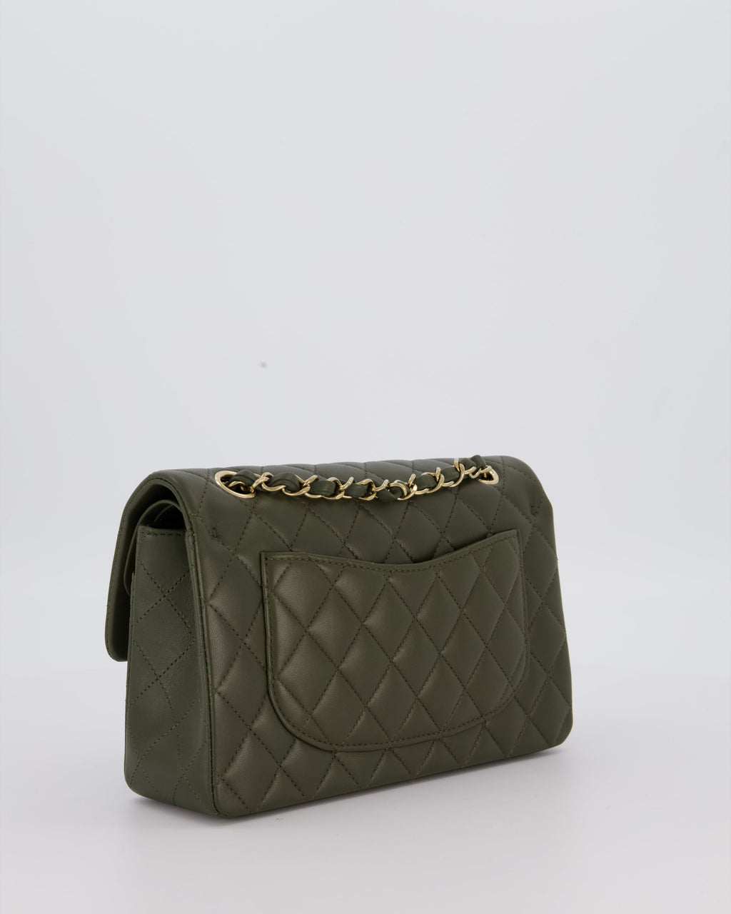 Chanel Olive Green Small Classic Double Flap Bag in Lambskin Leather with Champagne Gold Hardware