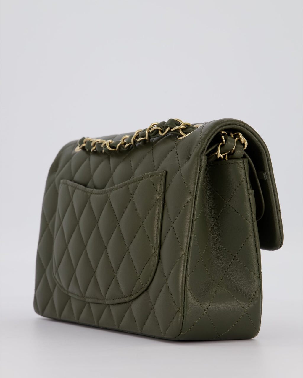 Chanel Olive Green Small Classic Double Flap Bag in Lambskin Leather with Champagne Gold Hardware