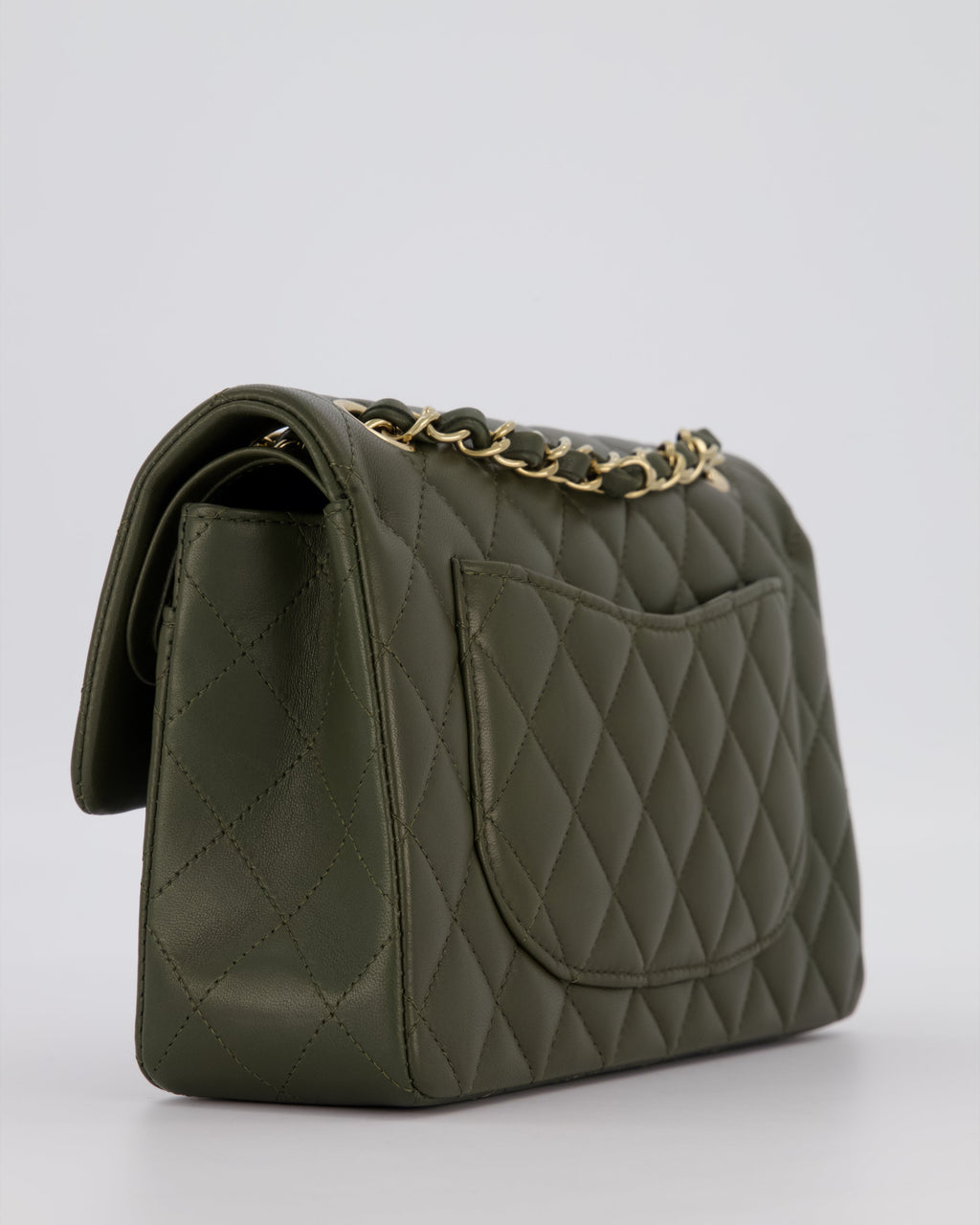 Chanel Olive Green Small Classic Double Flap Bag in Lambskin Leather with Champagne Gold Hardware