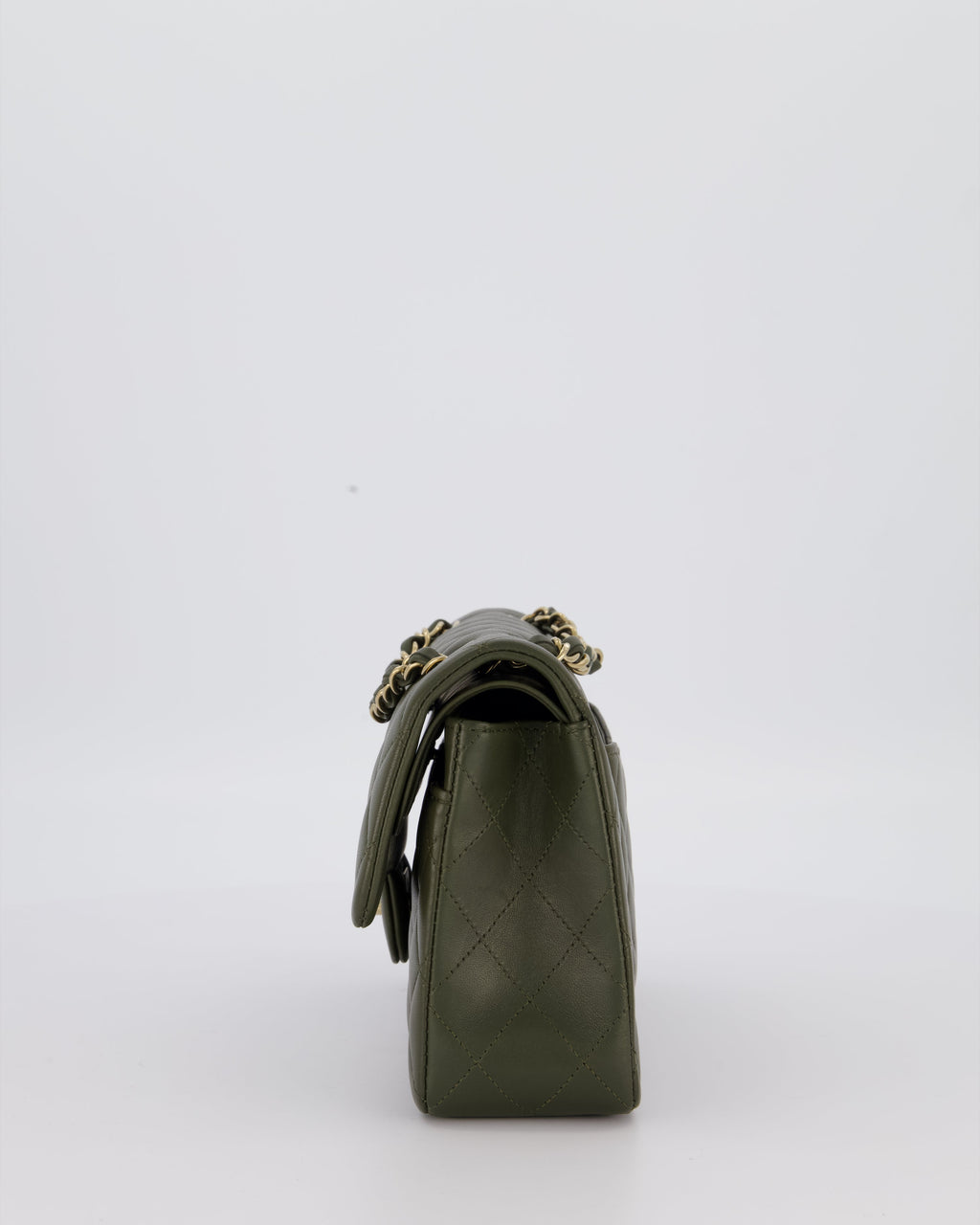 Chanel Olive Green Small Classic Double Flap Bag in Lambskin Leather with Champagne Gold Hardware