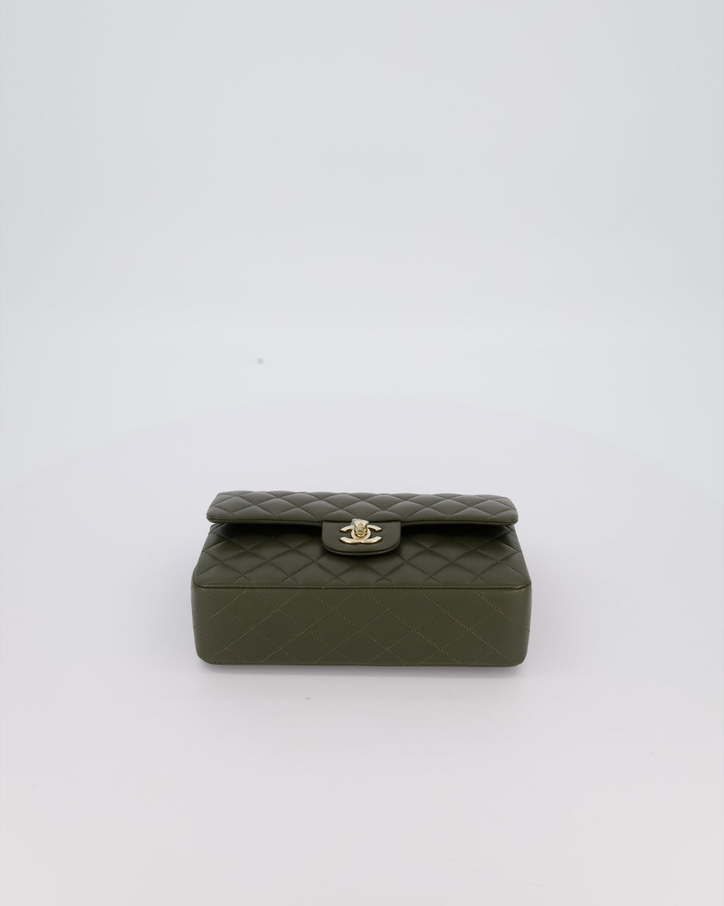Chanel Olive Green Small Classic Double Flap Bag in Lambskin Leather with Champagne Gold Hardware
