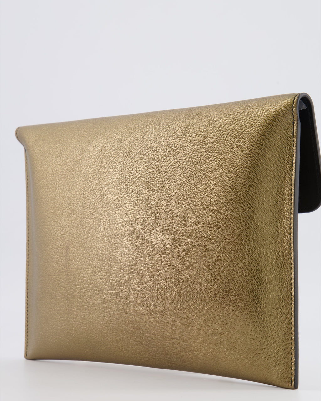 Alexander McQueen Gold Leather Envelope Clutch Bag with Crystal Skull Closure