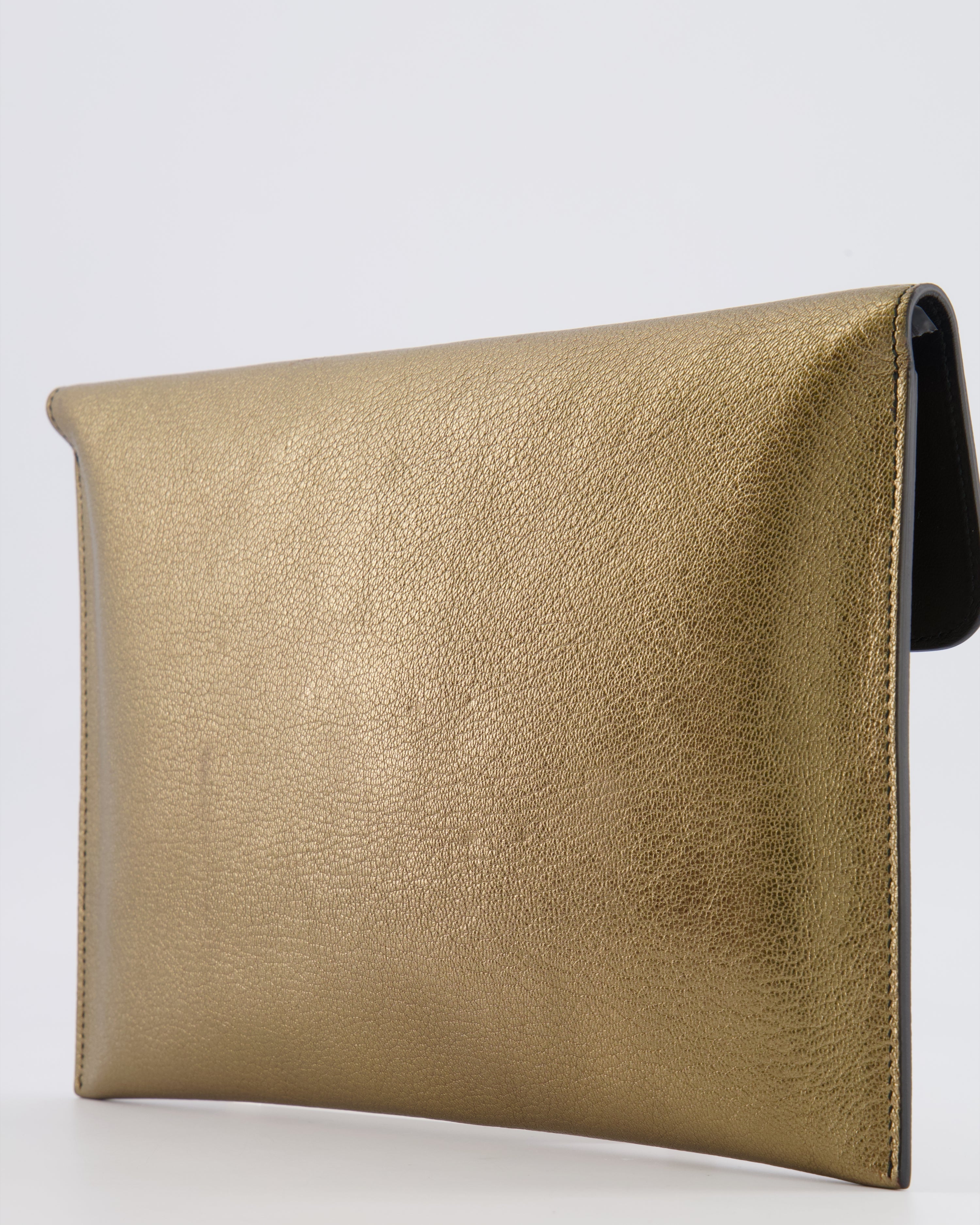 Alexander McQueen Gold Leather Envelope Clutch Bag with Crystal Skull Closure