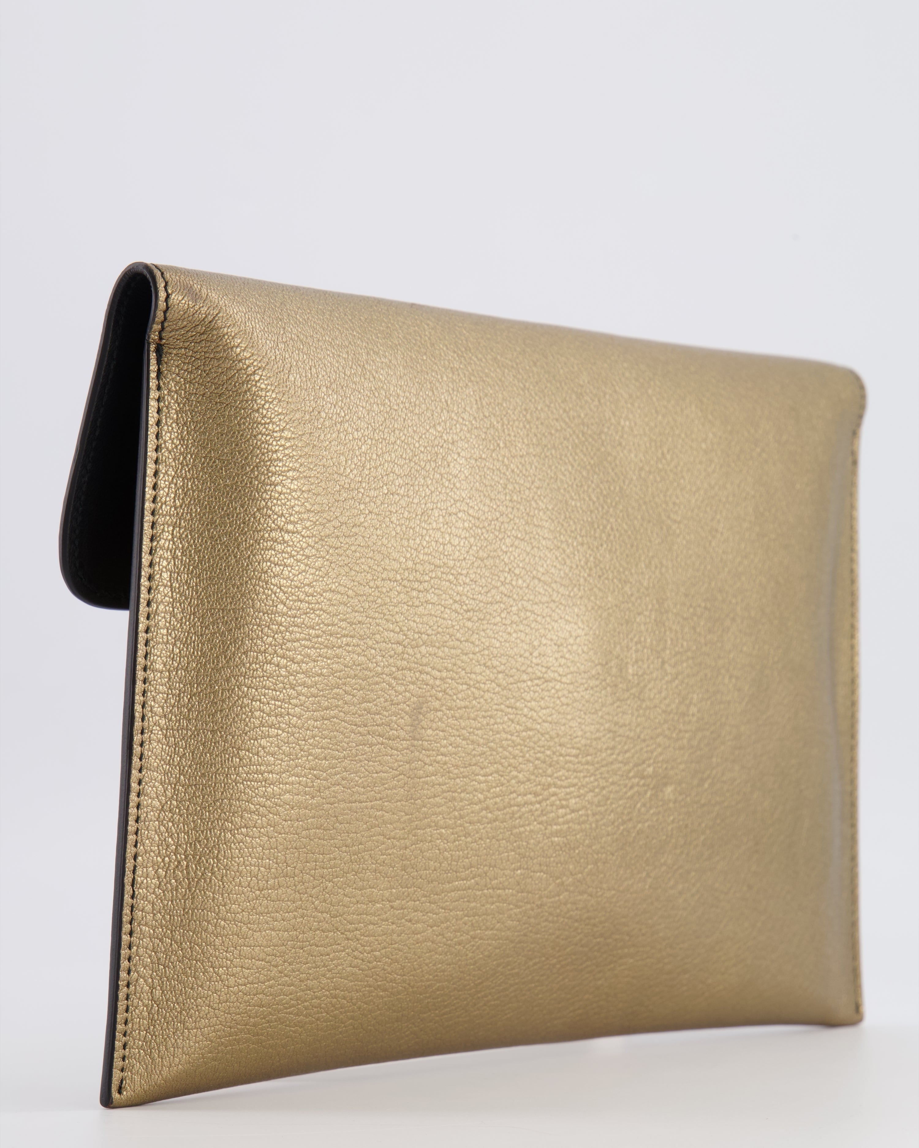 Alexander McQueen Gold Leather Envelope Clutch Bag with Crystal Skull Closure