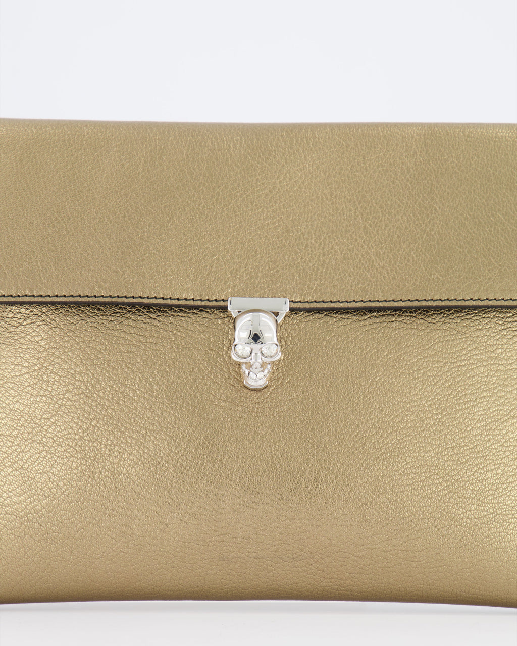 Alexander McQueen Gold Leather Envelope Clutch Bag with Crystal Skull Closure