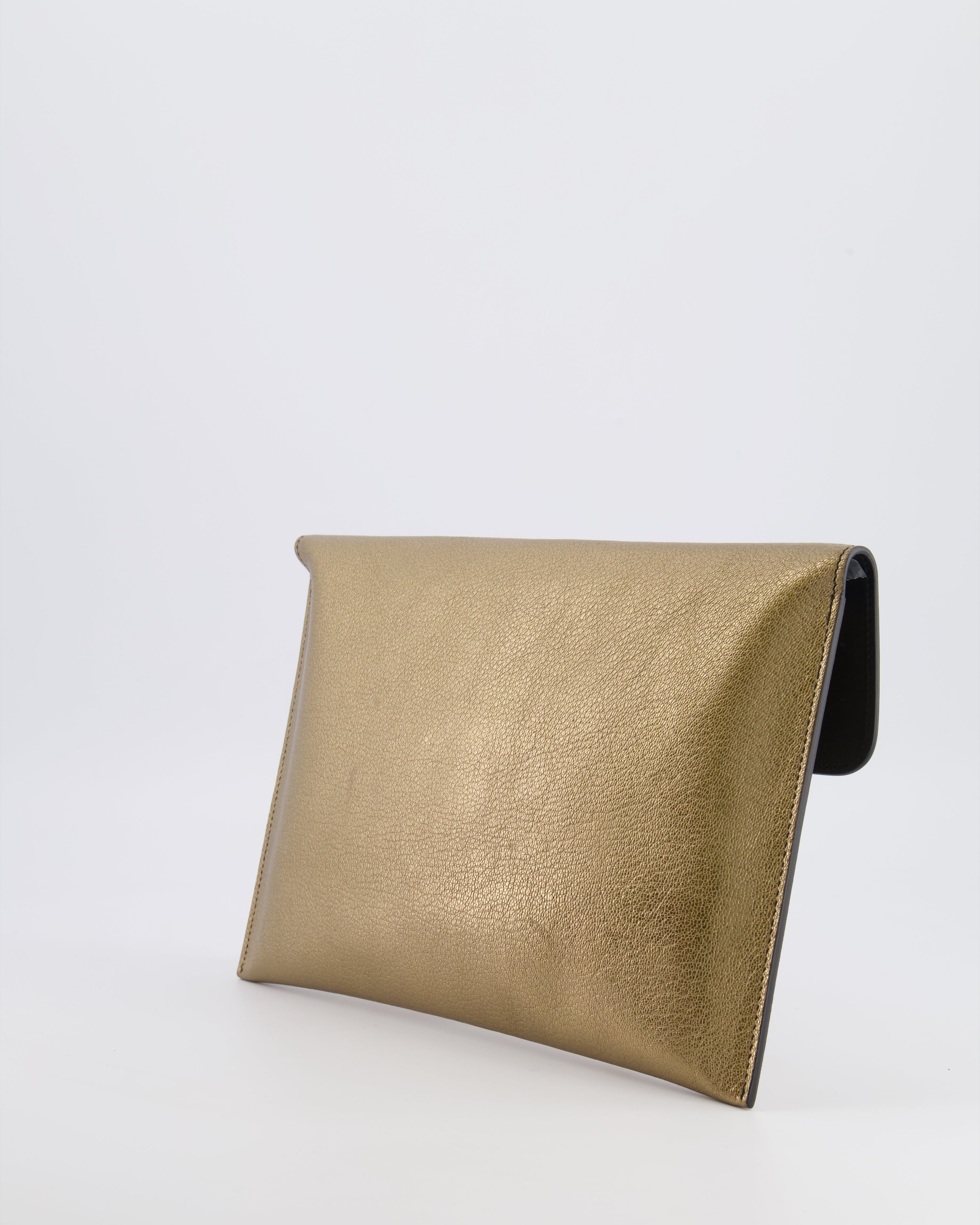 Alexander McQueen Gold Leather Envelope Clutch Bag with Crystal Skull Closure