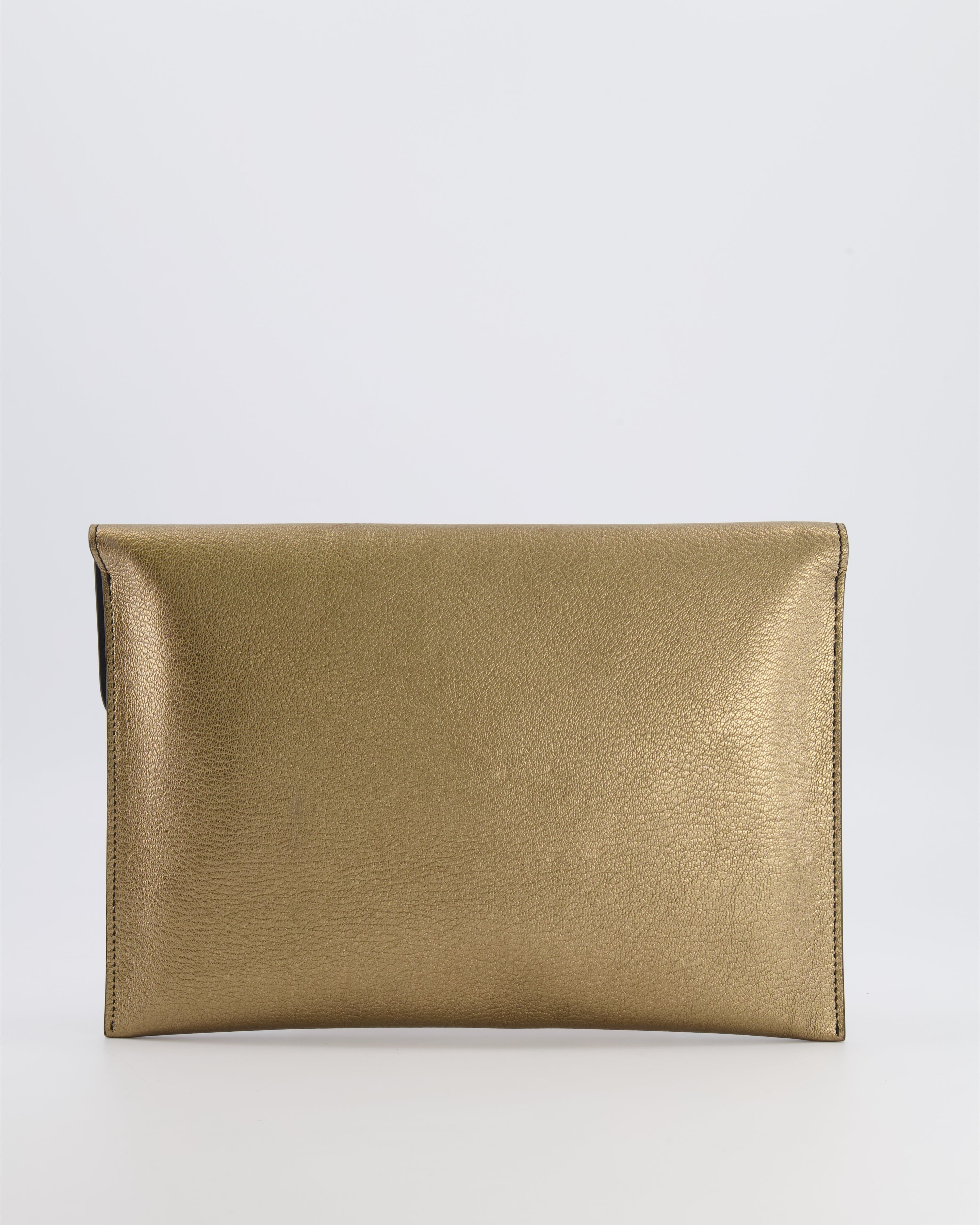 Alexander McQueen Gold Leather Envelope Clutch Bag with Crystal Skull Closure
