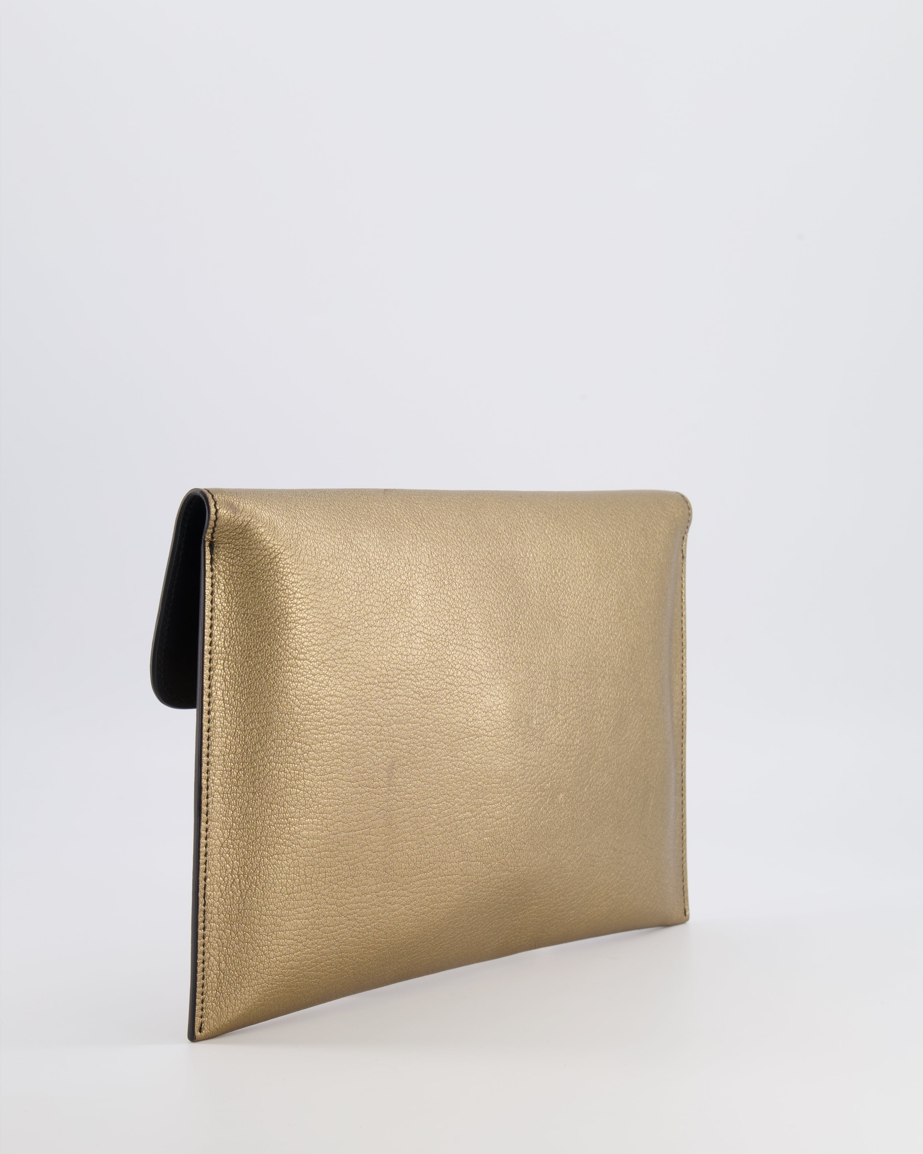 Alexander McQueen Gold Leather Envelope Clutch Bag with Crystal Skull Closure