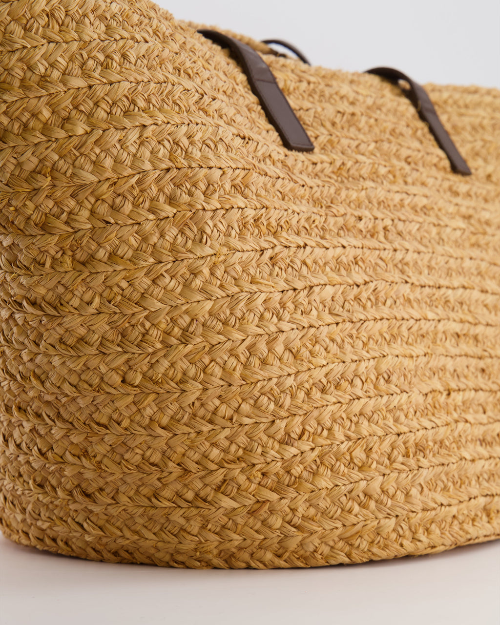 Saint Laurent Panier Tote Bag in Beige Raffia with Brown Leather Straps and Gold Hardware