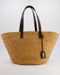 Saint Laurent Panier Tote Bag in Beige Raffia with Brown Leather Straps and Gold Hardware