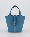 *HOT & RARE* Hermès Picotin Lock 18 Bag in Bleu Jean Taurillon Clemence Leather with Palladium Hardware