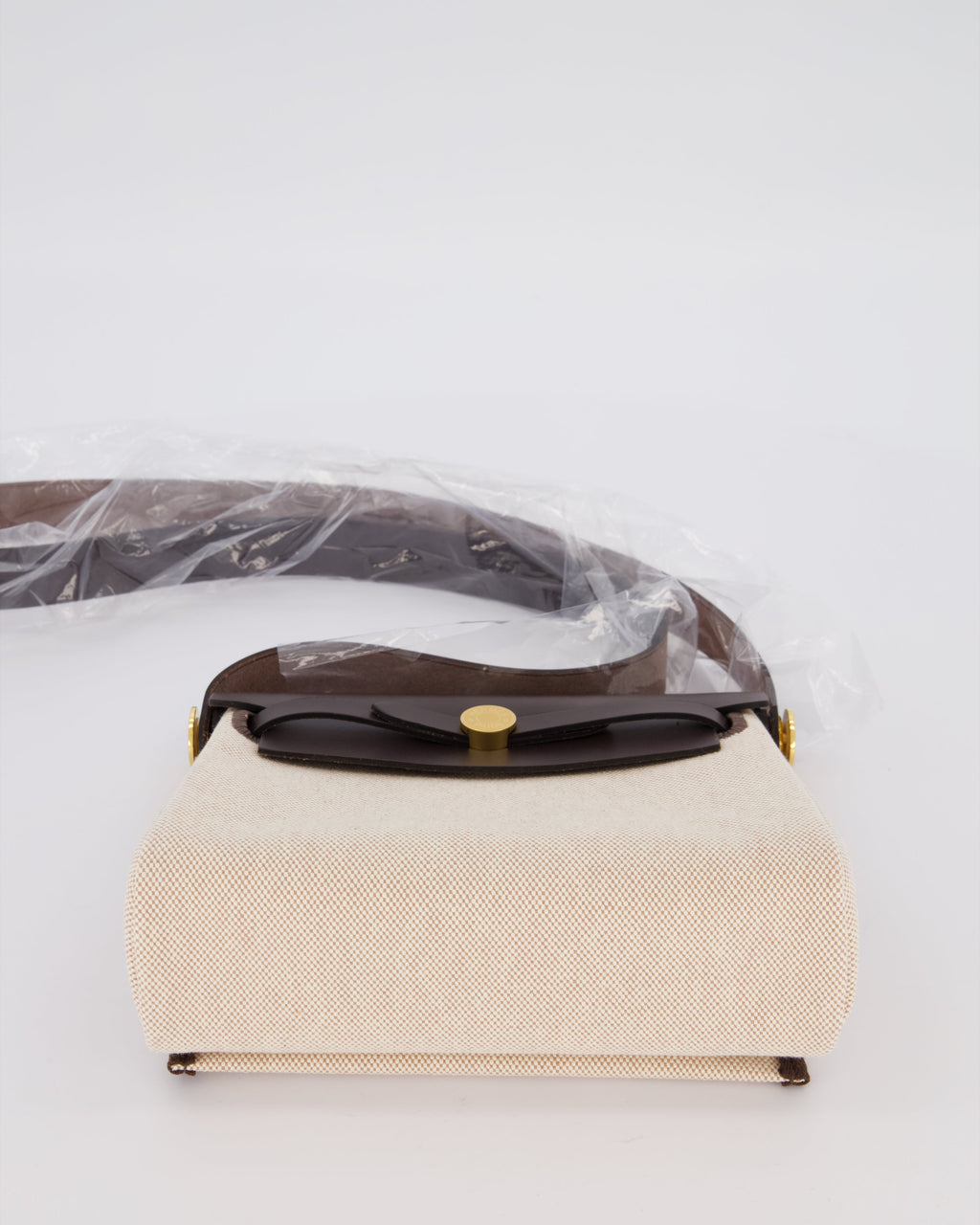 *HOT & RARE* Hermès Mini Herbag Zip 20 Bag in Ebene Vache Hunter Leather & Ecru/Beige Viking Canvas with Gold Hardware