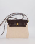 *HOT & RARE* Hermès Mini Herbag Zip 20 Bag in Ebene Vache Hunter Leather & Ecru/Beige Viking Canvas with Gold Hardware