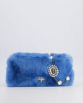 Miu Miu Blue Rabbit Fur Bag with Crystal Chain Strap and Silver Hardware