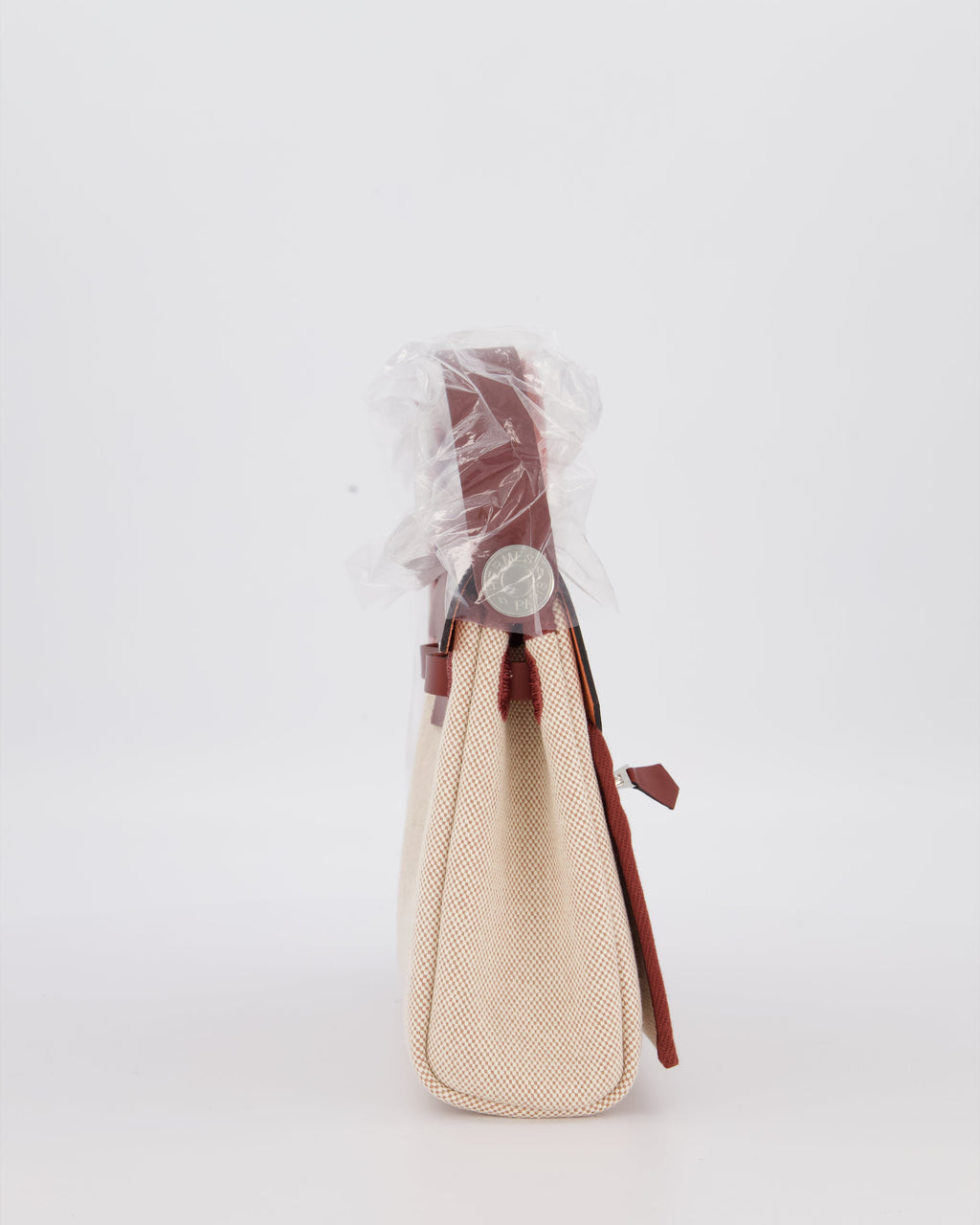 *HOT & RARE* Hermès Mini Herbag Zip 20 Bag in Rouge H Vache Hunter Leather & Ecru/Beige Viking Canvas with Palladium Hardware