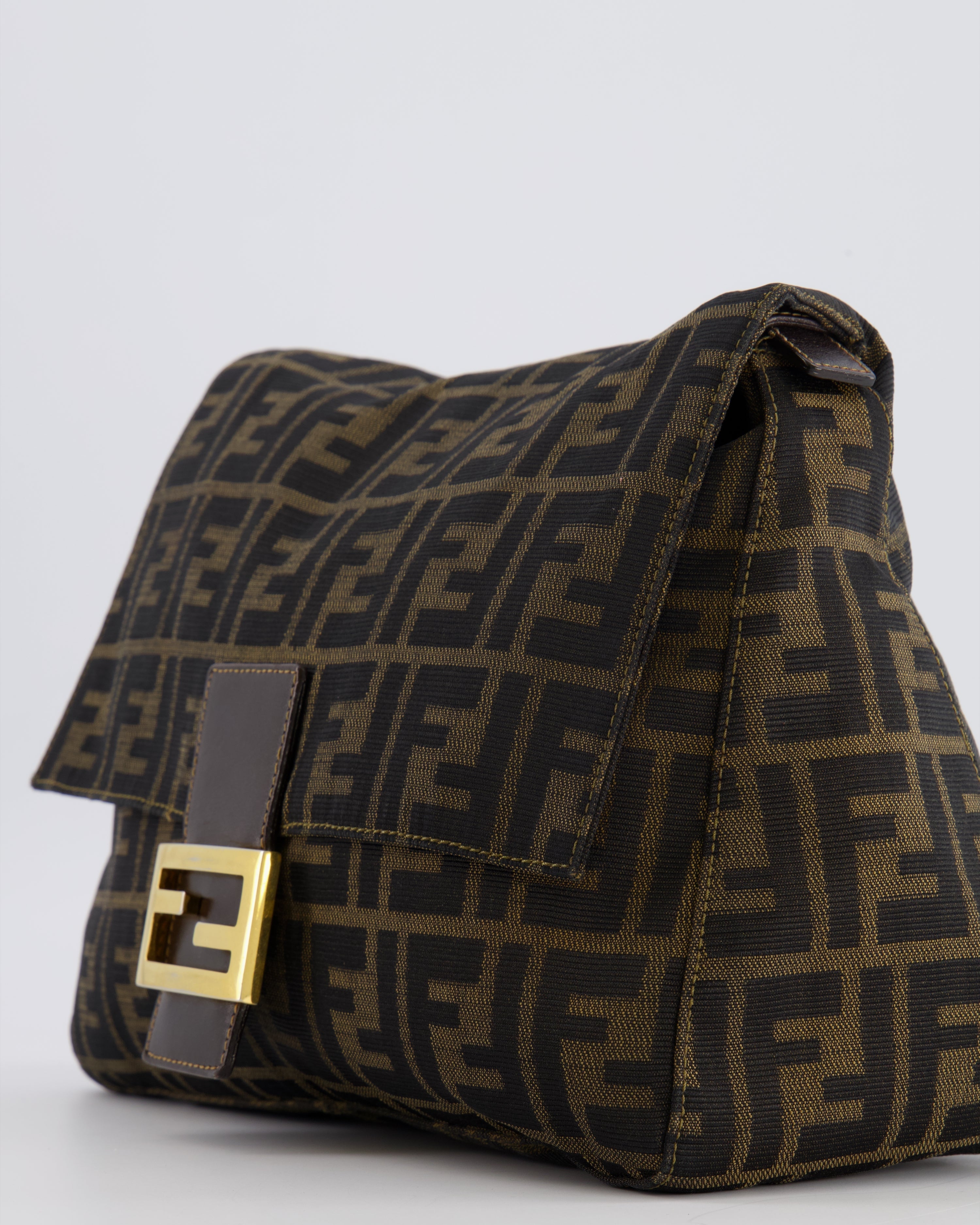 Fendi Vintage Zucca Mamma Baguette Bag in Brown Monogram Canvas and Leather with Gold Hardware