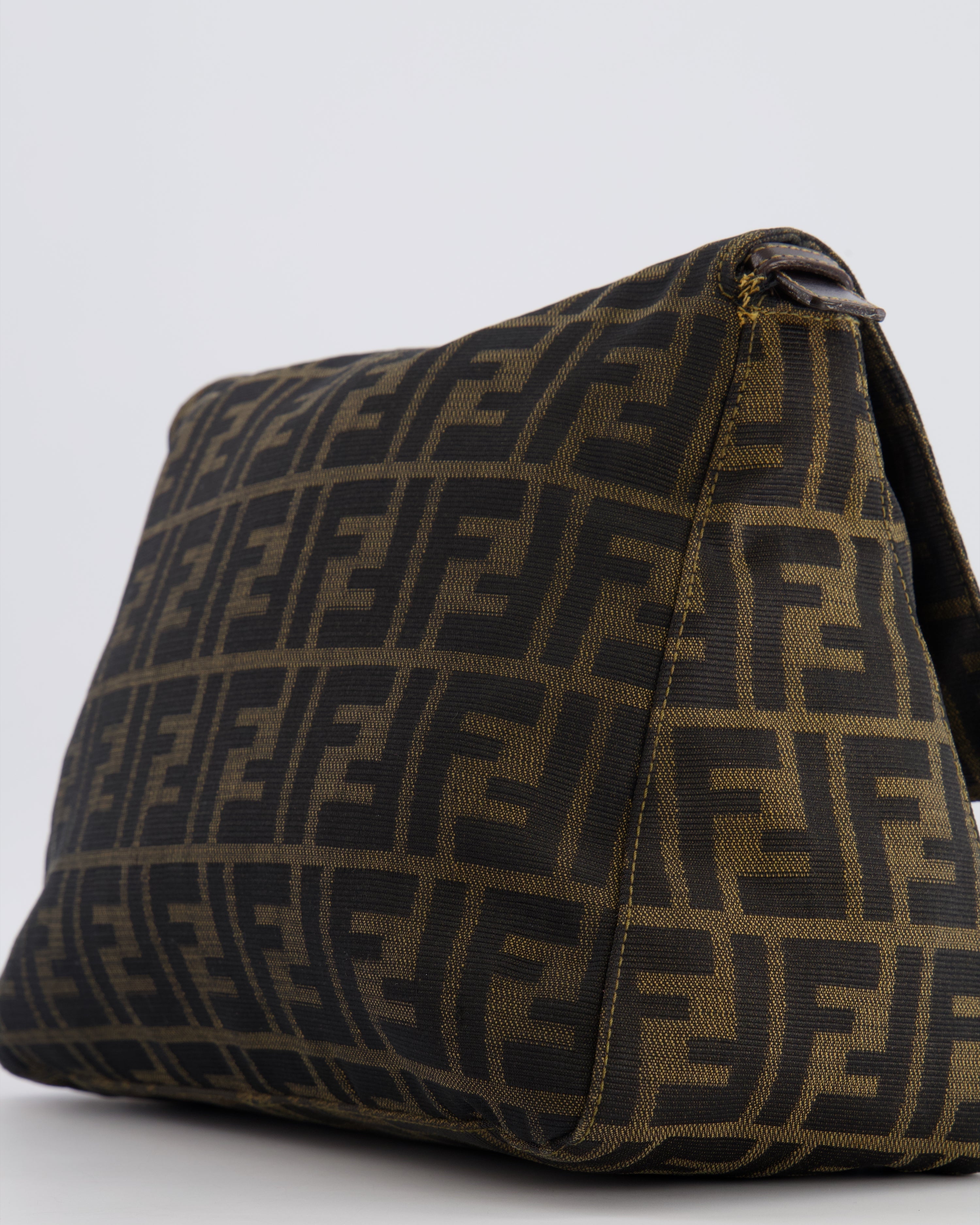 Fendi Vintage Zucca Mamma Baguette Bag in Brown Monogram Canvas and Leather with Gold Hardware
