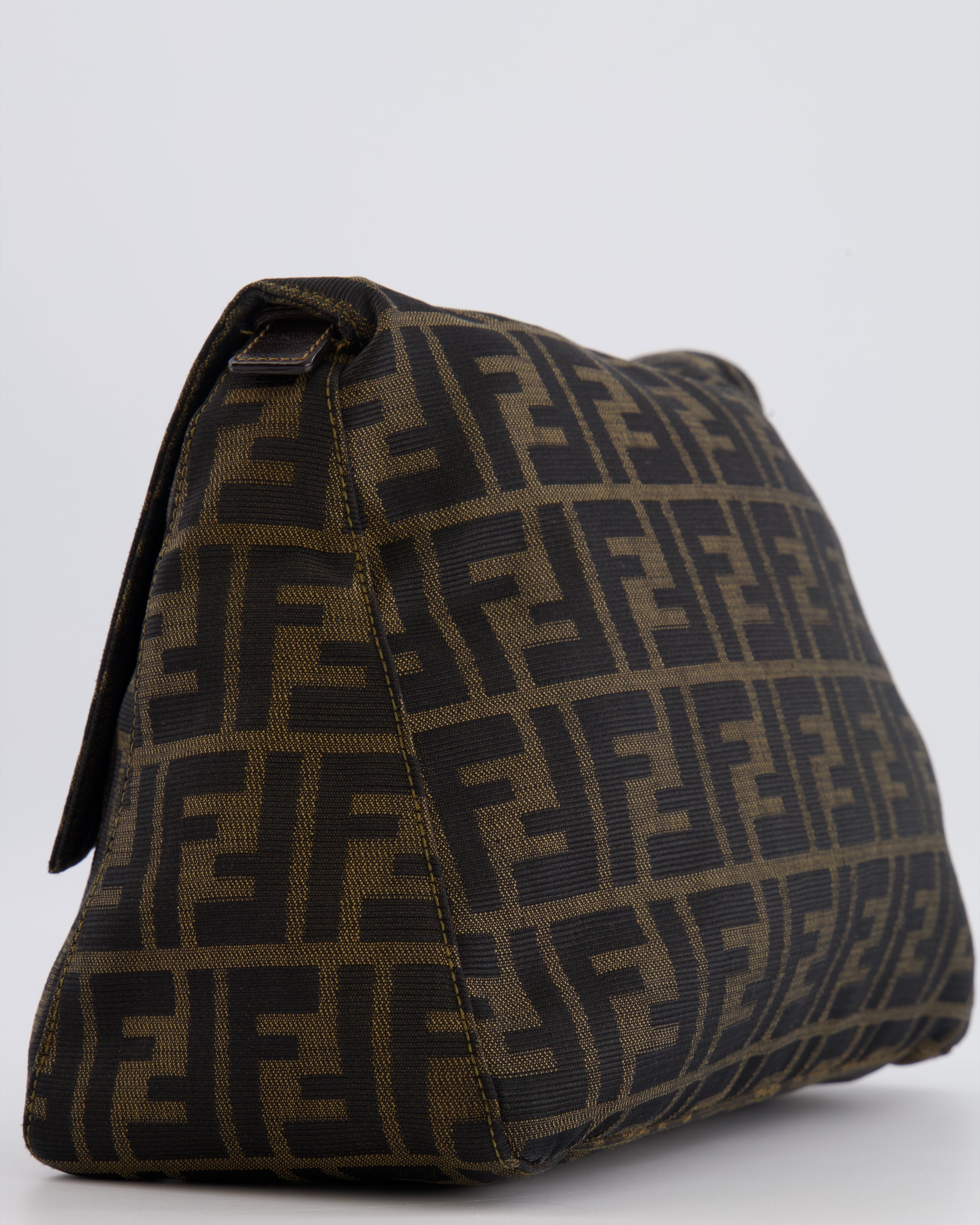 Fendi Vintage Zucca Mamma Baguette Bag in Brown Monogram Canvas and Leather with Gold Hardware
