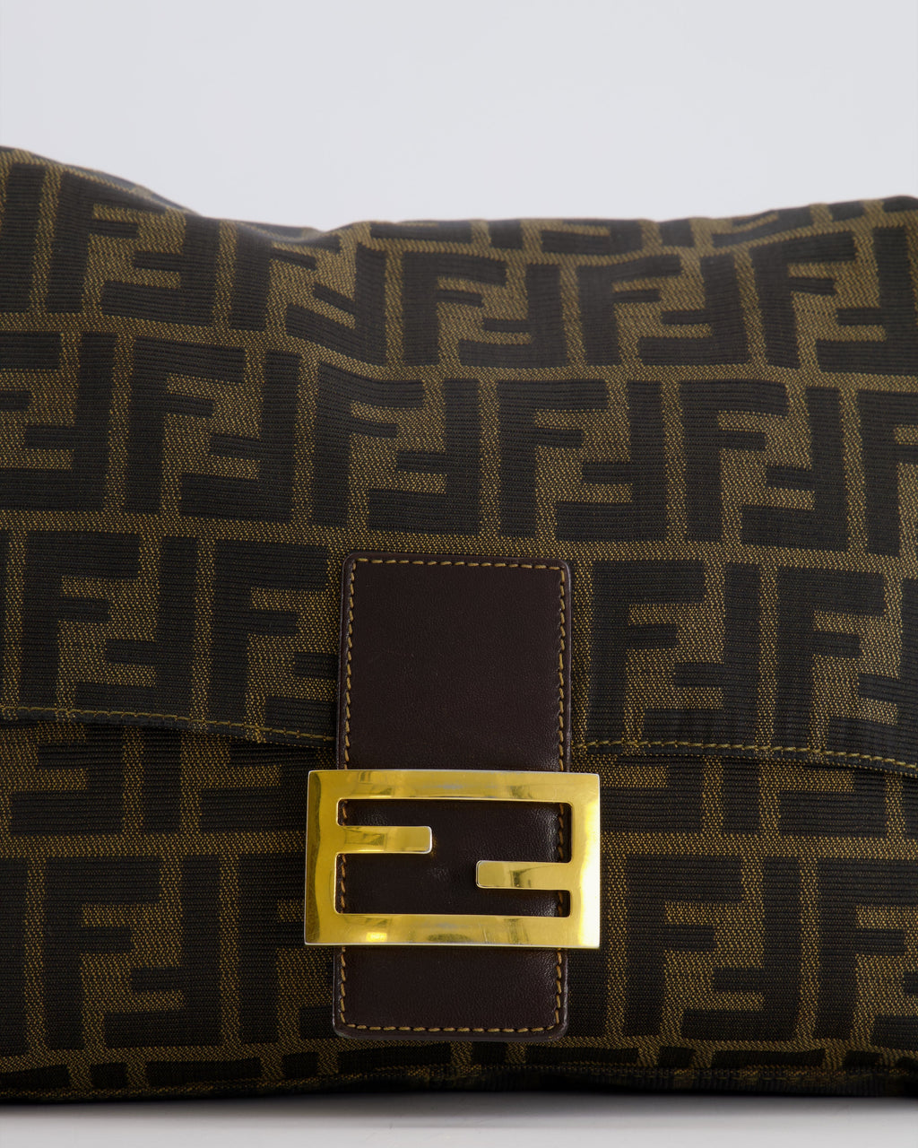 Fendi Vintage Zucca Mamma Baguette Bag in Brown Monogram Canvas and Leather with Gold Hardware