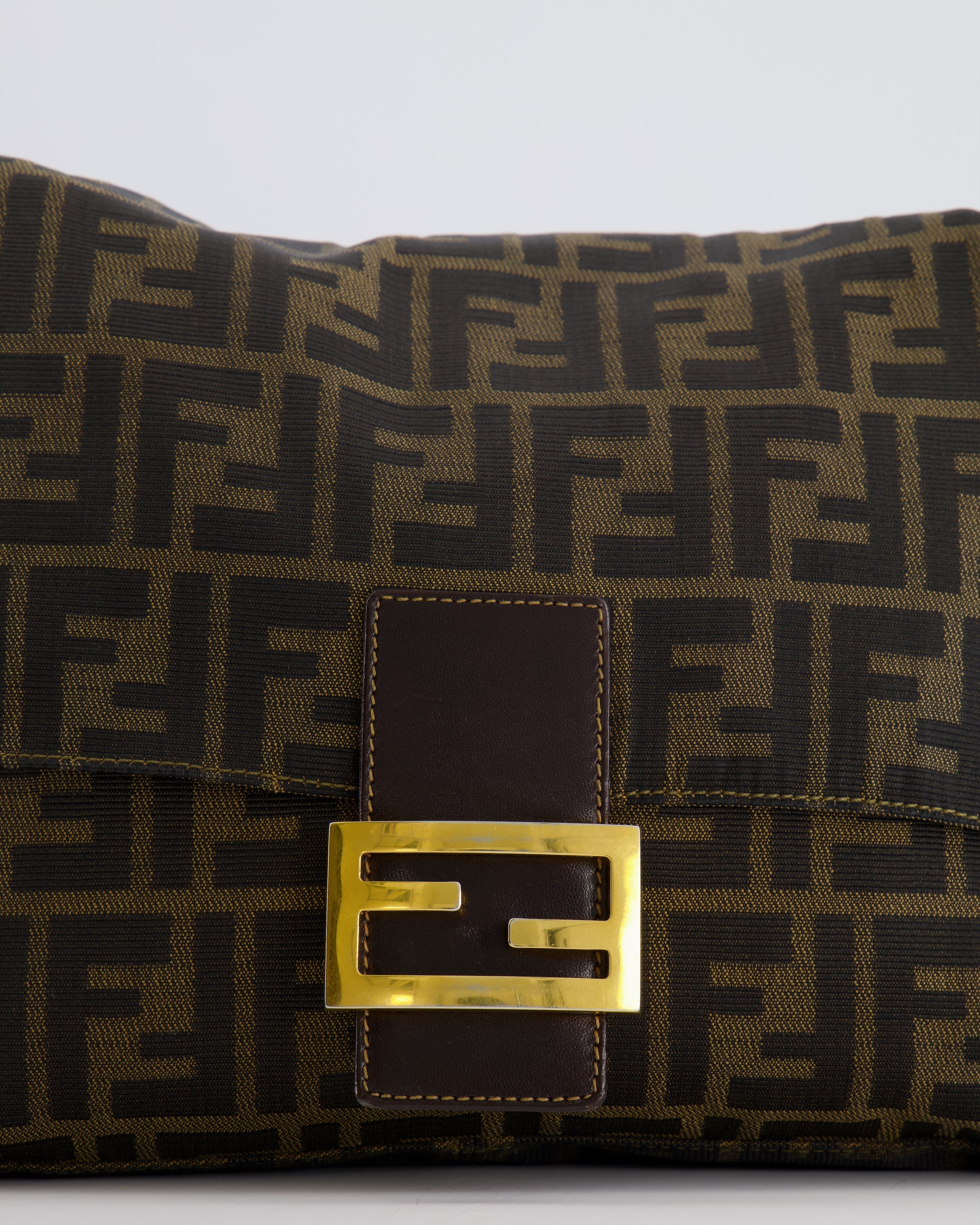 Fendi Vintage Zucca Mamma Baguette Bag in Brown Monogram Canvas and Leather with Gold Hardware