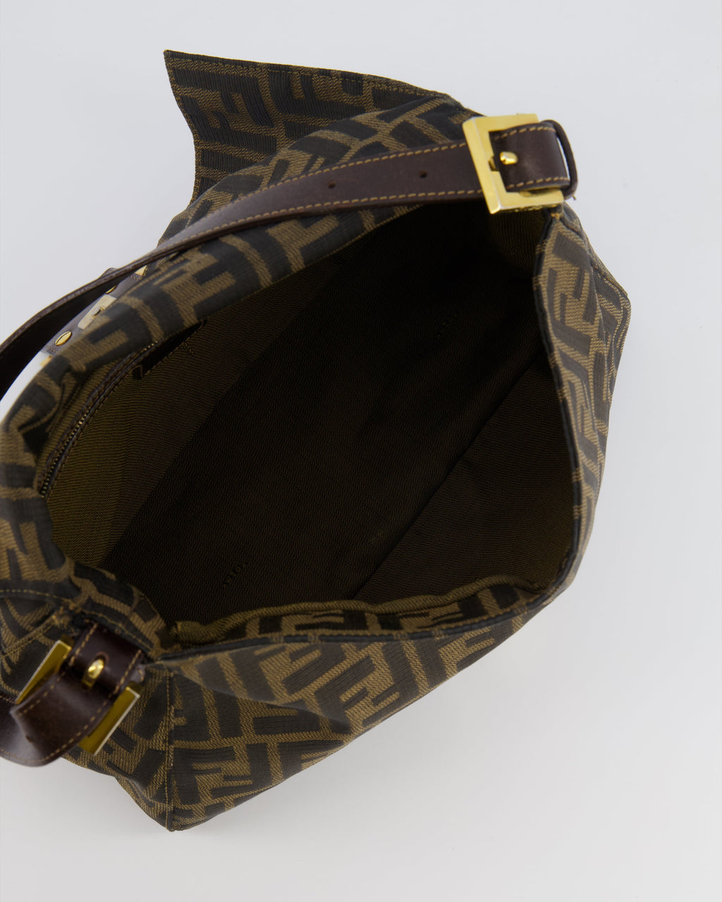 Fendi Vintage Zucca Mamma Baguette Bag in Brown Monogram Canvas and Leather with Gold Hardware