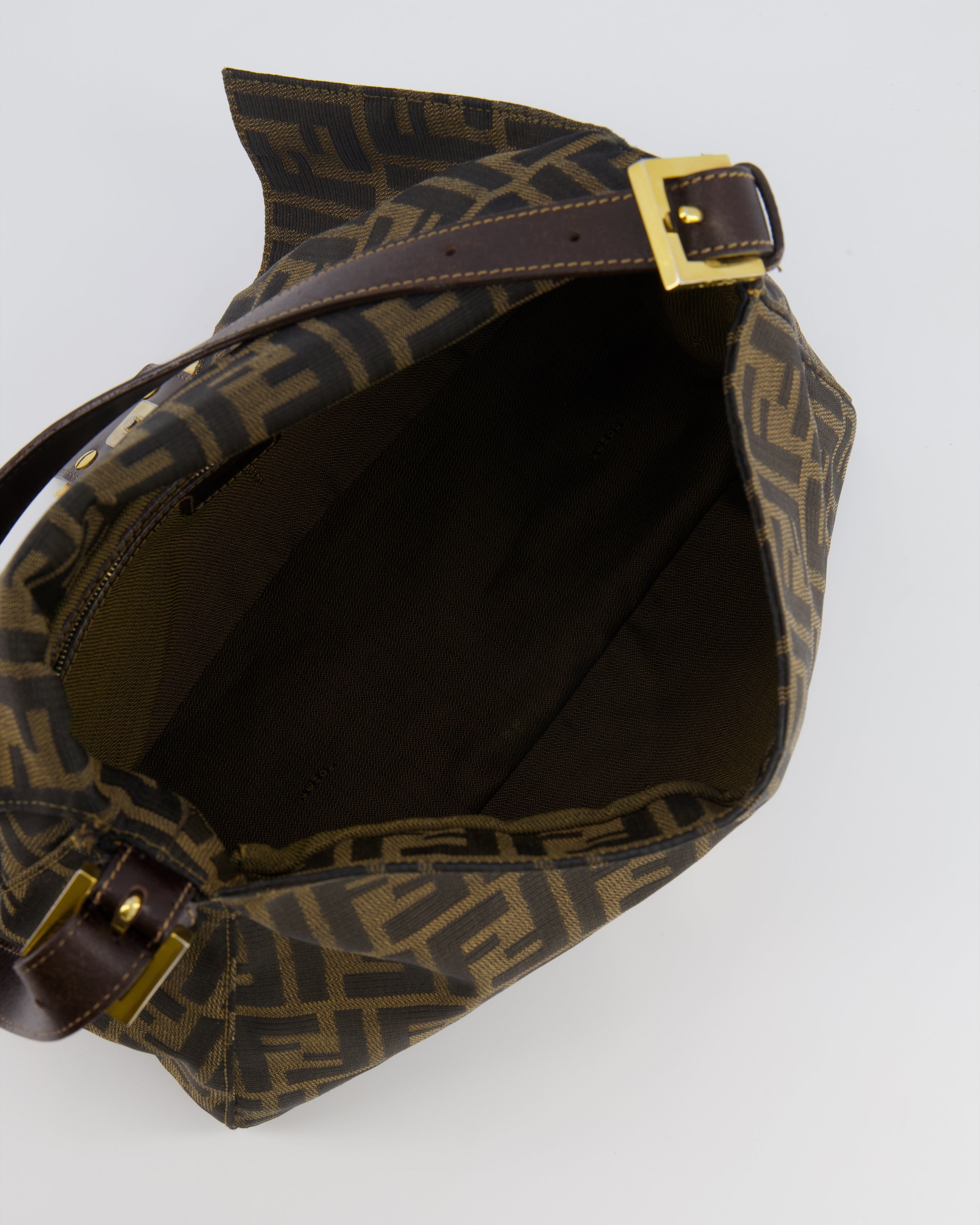 Fendi Vintage Zucca Mamma Baguette Bag in Brown Monogram Canvas and Leather with Gold Hardware