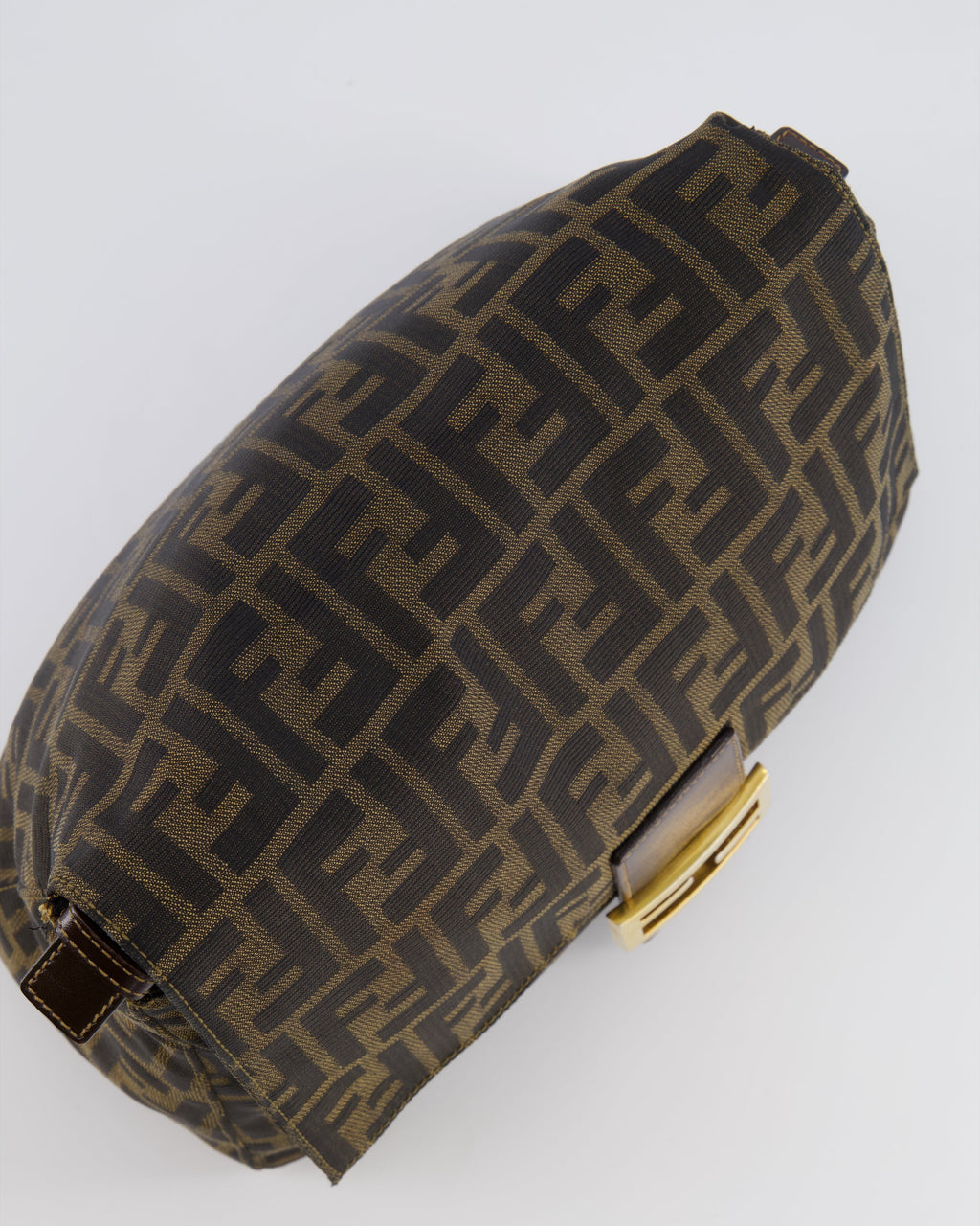 Fendi Vintage Zucca Mamma Baguette Bag in Brown Monogram Canvas and Leather with Gold Hardware