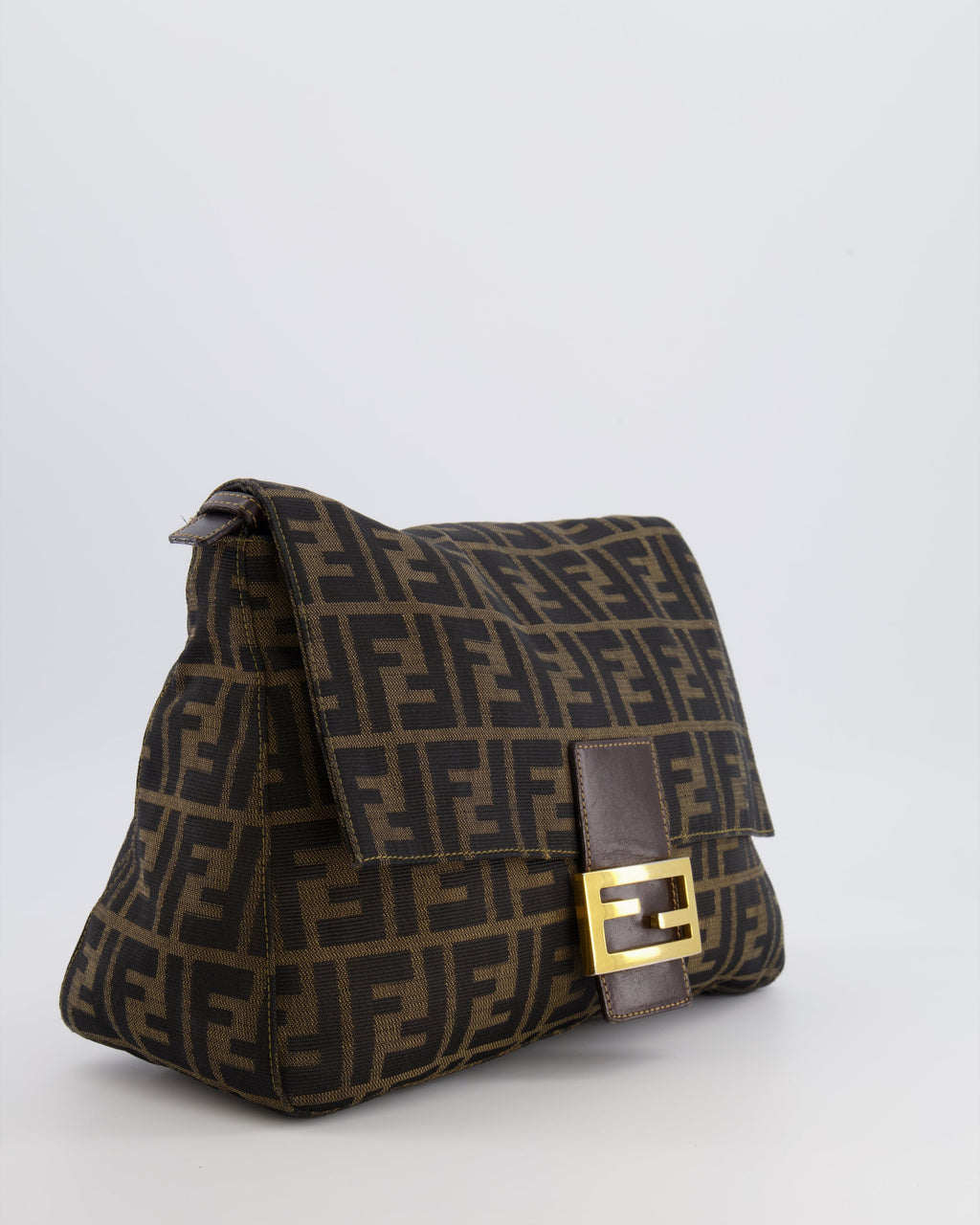 Fendi Vintage Zucca Mamma Baguette Bag in Brown Monogram Canvas and Leather with Gold Hardware