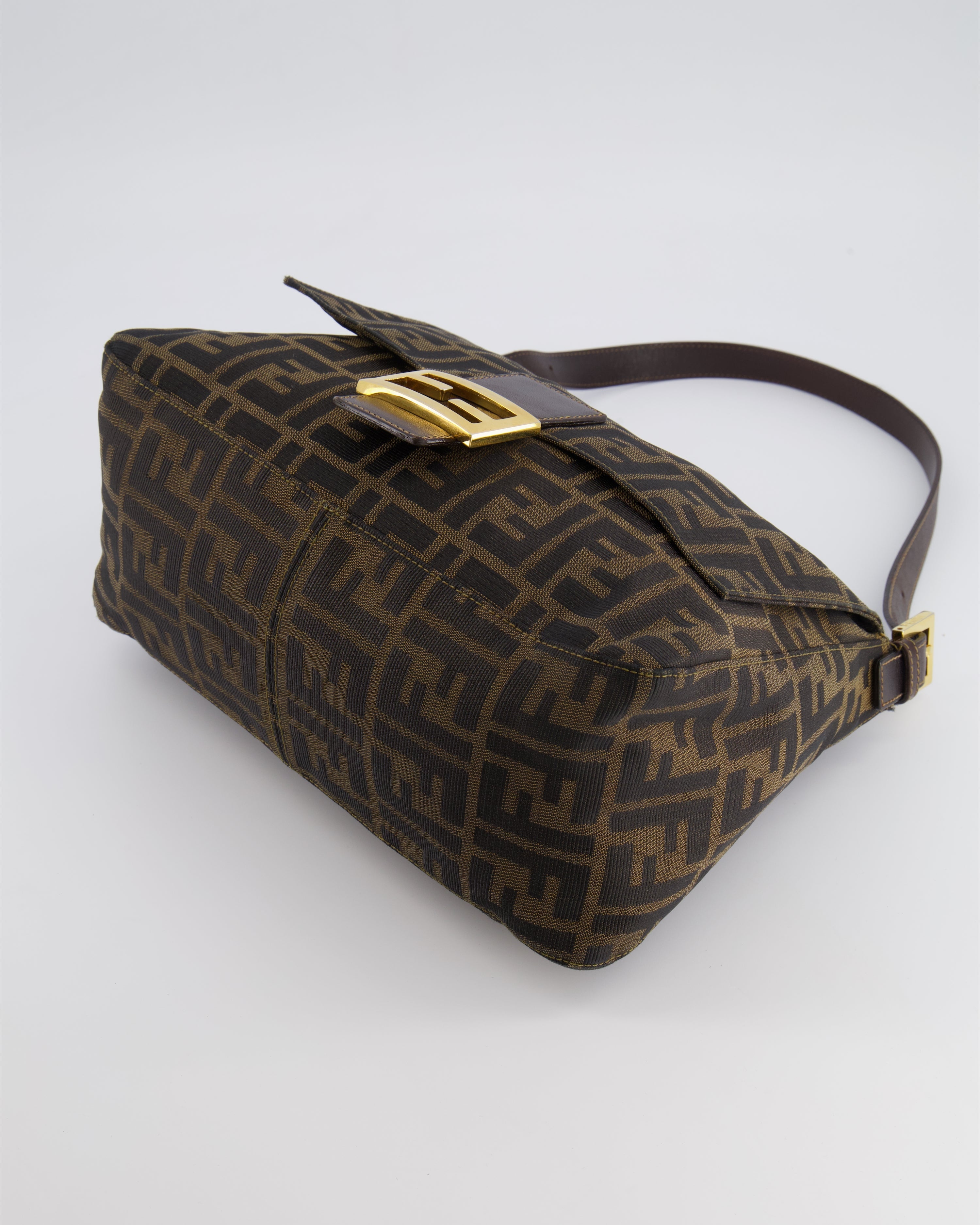 Fendi Vintage Zucca Mamma Baguette Bag in Brown Monogram Canvas and Leather with Gold Hardware