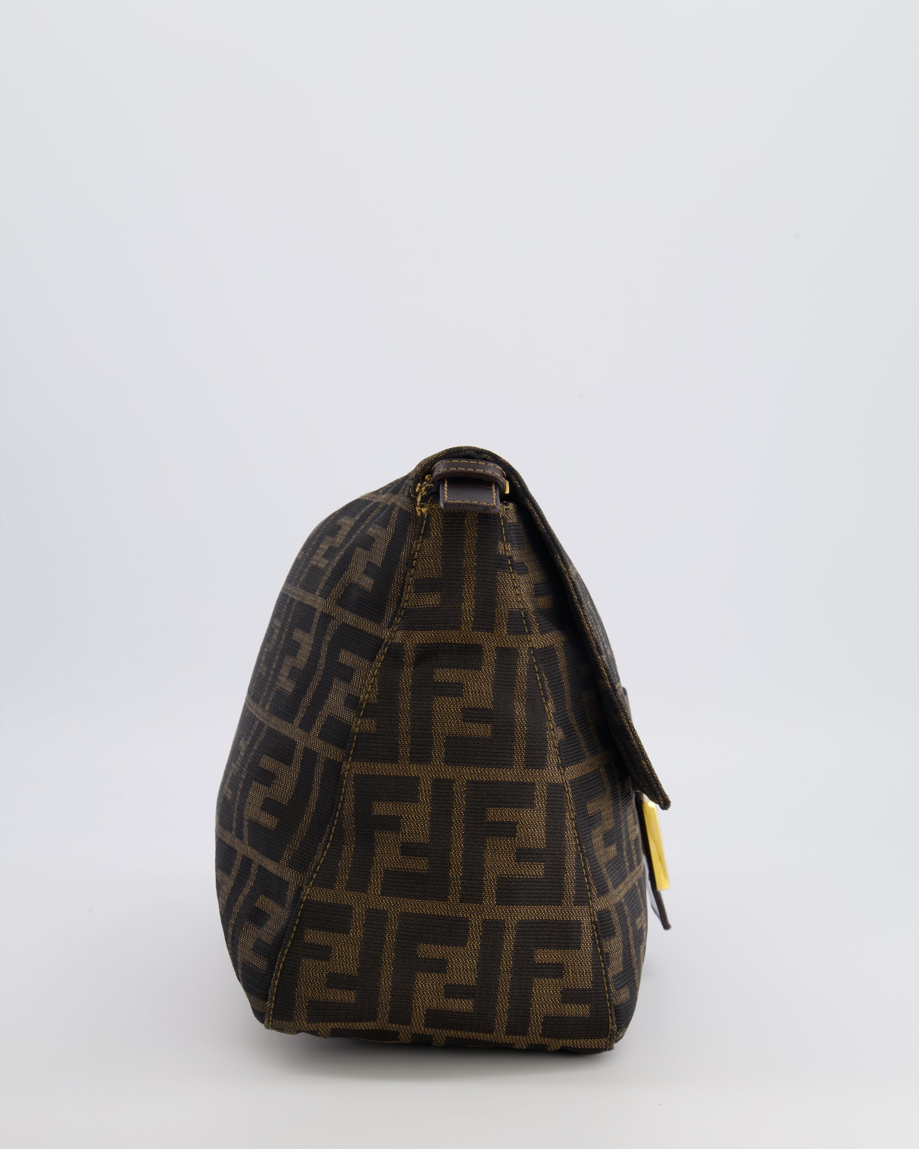 Fendi Vintage Zucca Mamma Baguette Bag in Brown Monogram Canvas and Leather with Gold Hardware