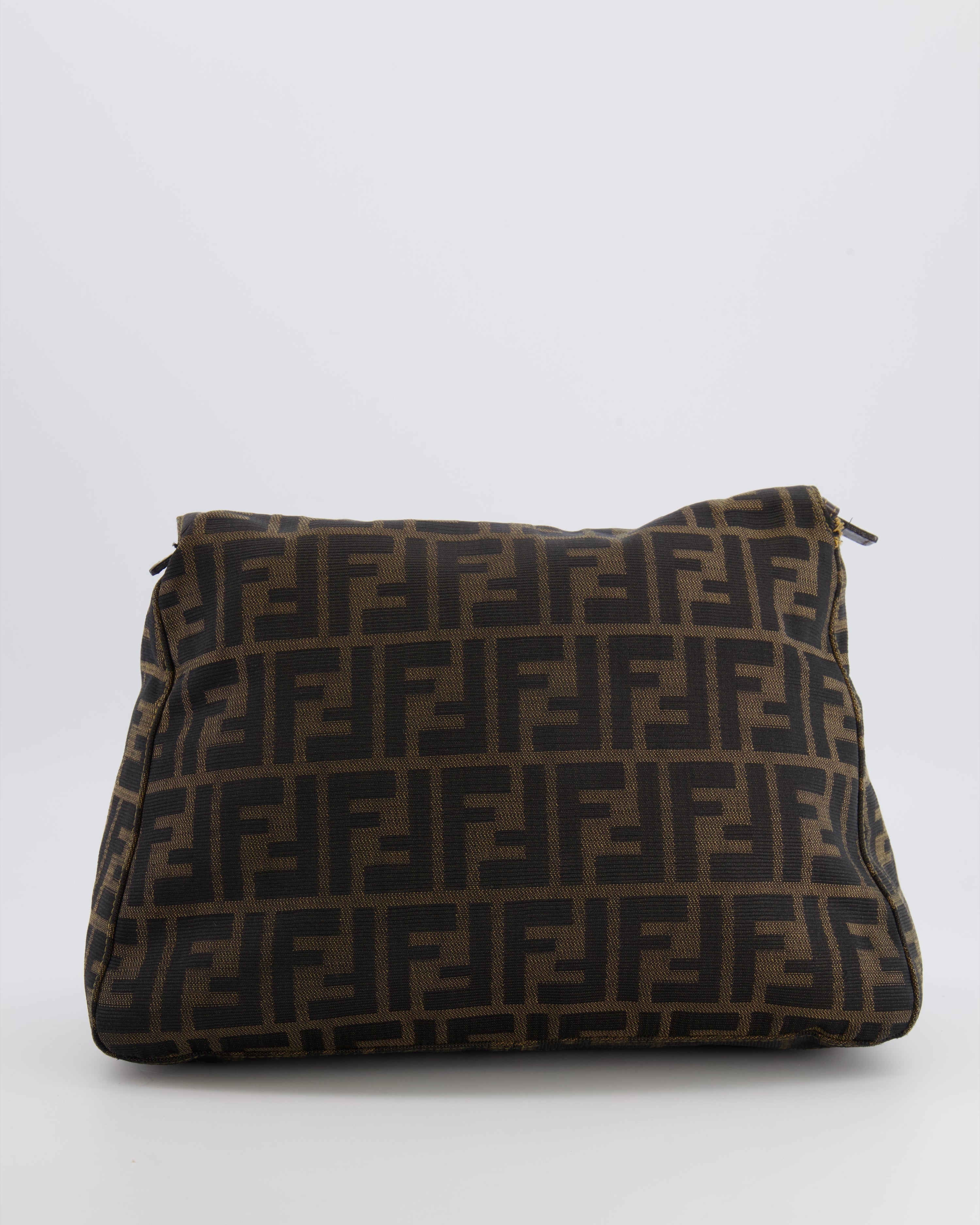 Fendi Vintage Zucca Mamma Baguette Bag in Brown Monogram Canvas and Leather with Gold Hardware