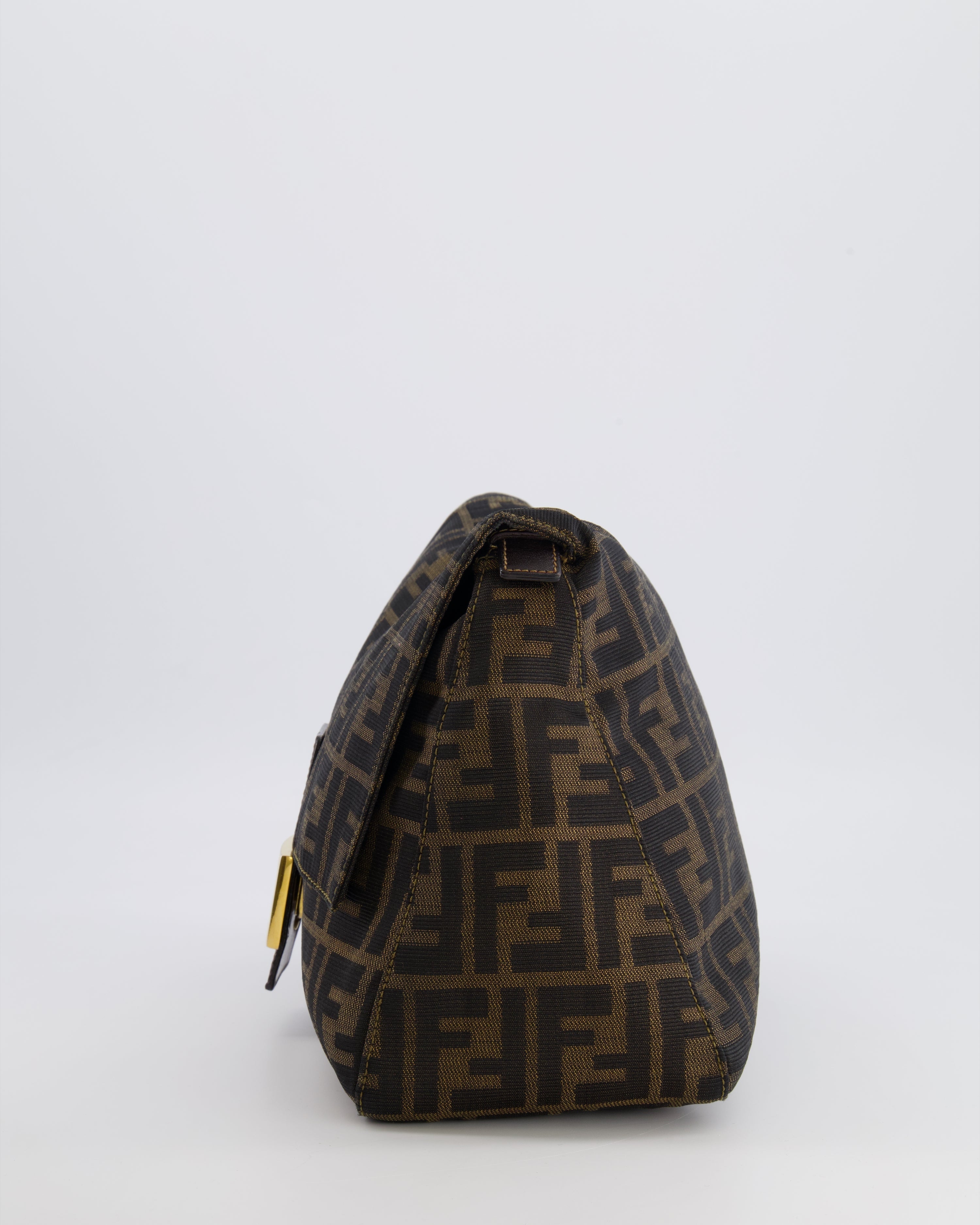 Fendi Vintage Zucca Mamma Baguette Bag in Brown Monogram Canvas and Leather with Gold Hardware