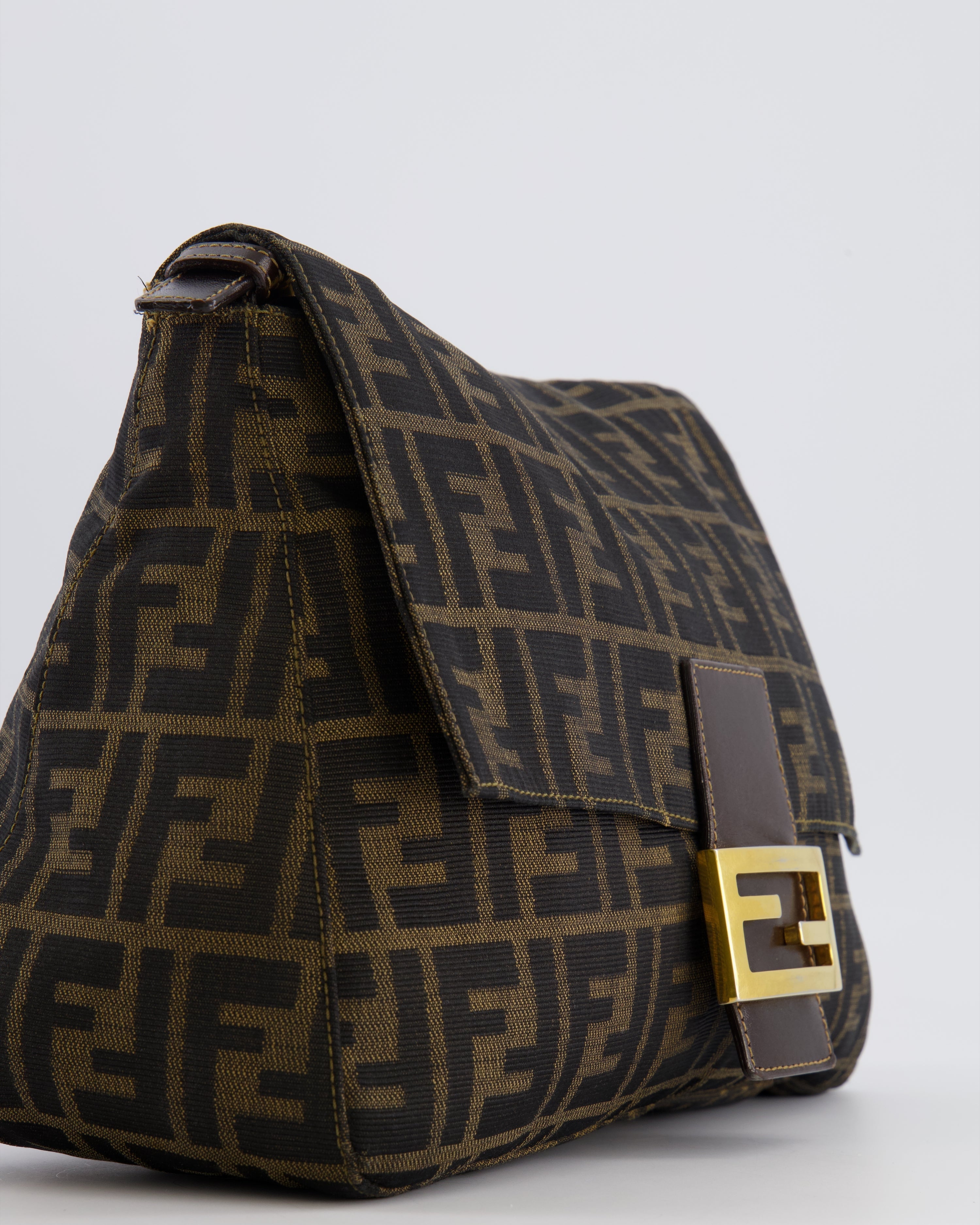 Fendi Vintage Zucca Mamma Baguette Bag in Brown Monogram Canvas and Leather with Gold Hardware