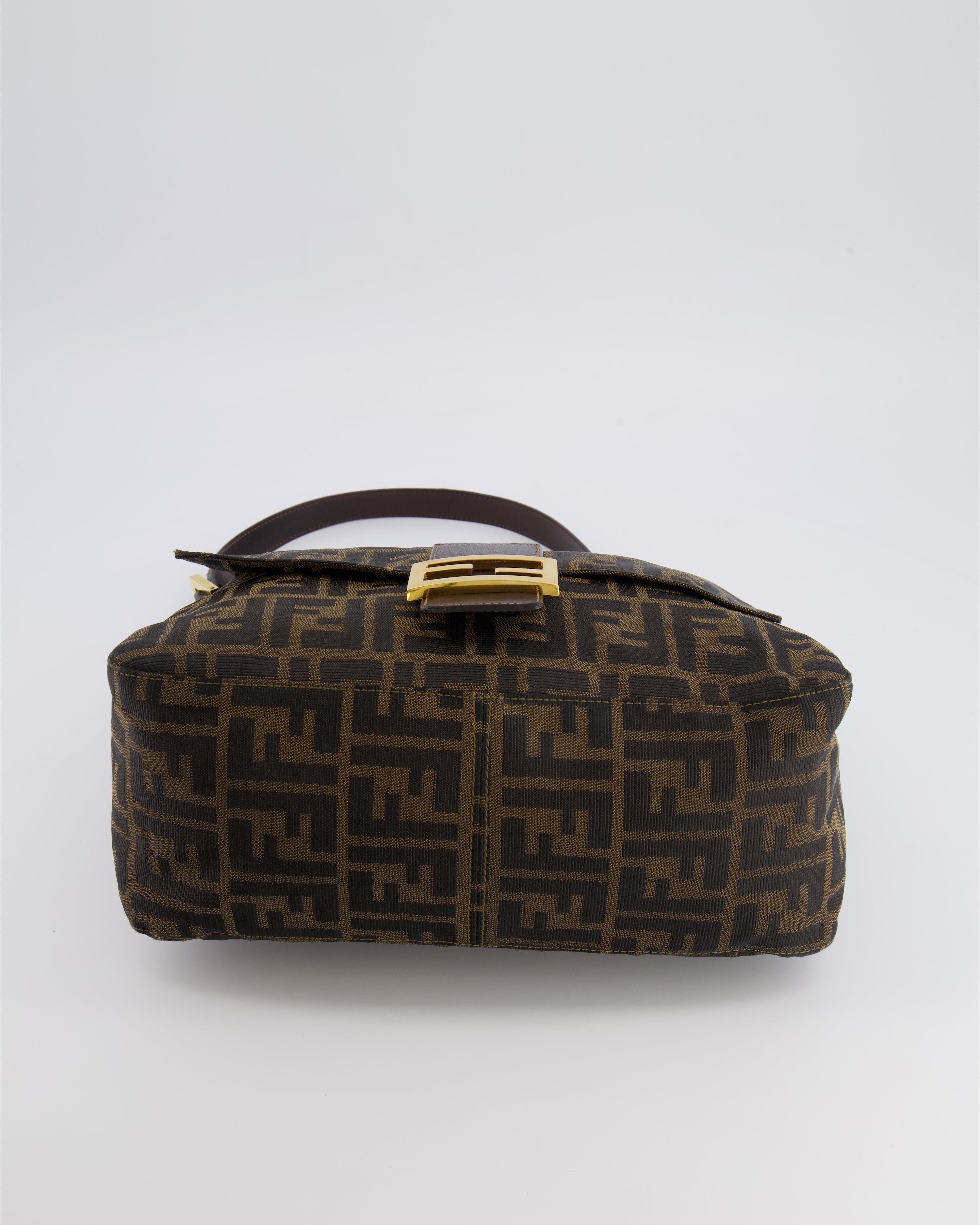 Fendi Vintage Zucca Mamma Baguette Bag in Brown Monogram Canvas and Leather with Gold Hardware