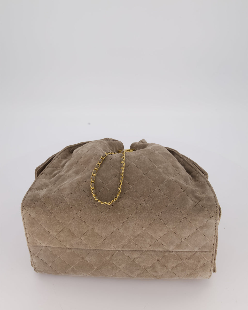 Chanel Taupe 25 Medium Handbag in Suede Calfskin Leather with Champagne Gold Hardware